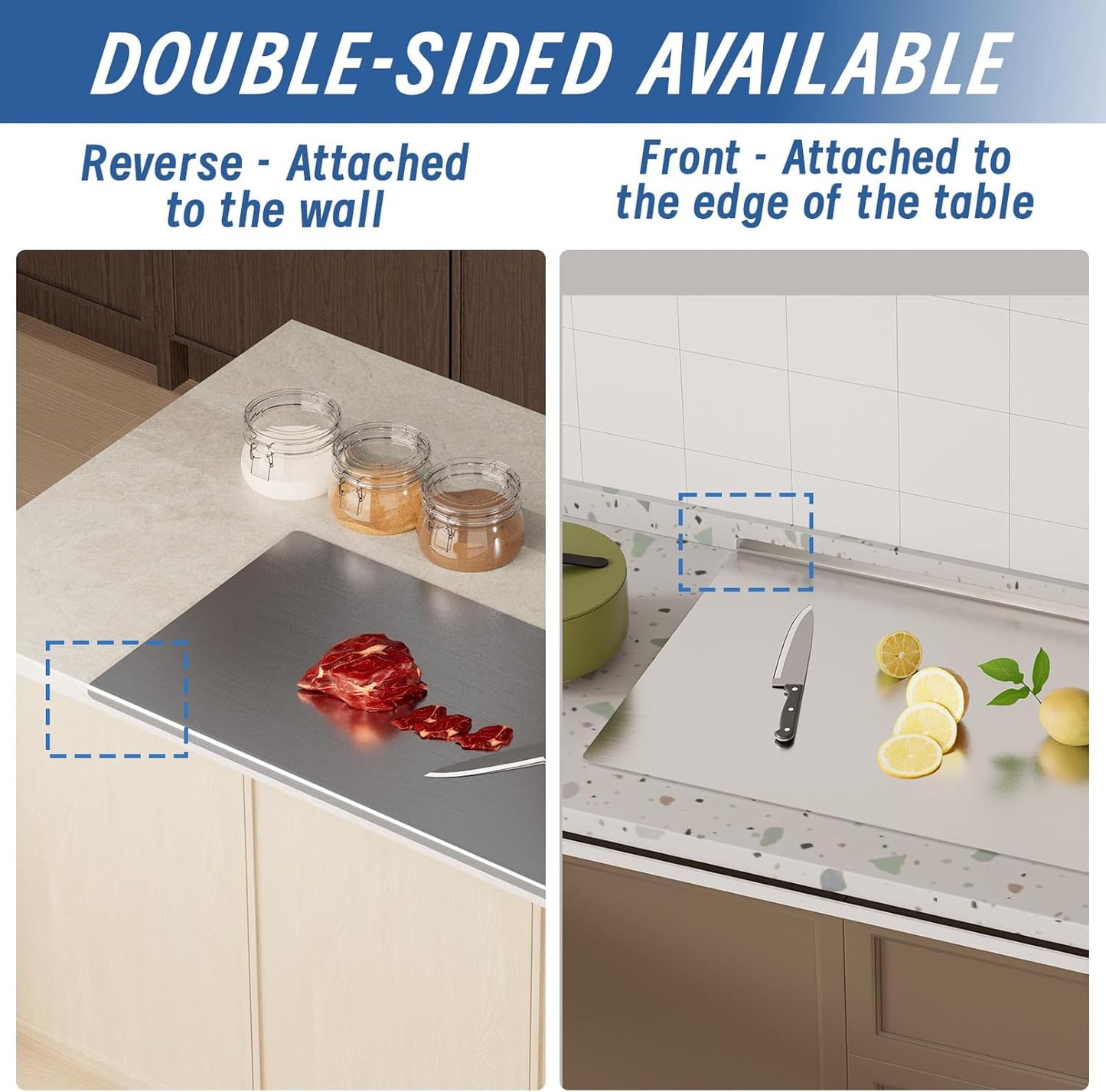304 Stainless Steel Cutting Board with Rolling Pin&Non-Slip Mat, Cutting Chopping Boards with Lip Large Heavy Duty Baking Board for Meat Vegetables Fruits Cheese Bread Pastry- 35.4”L x 19.7”W