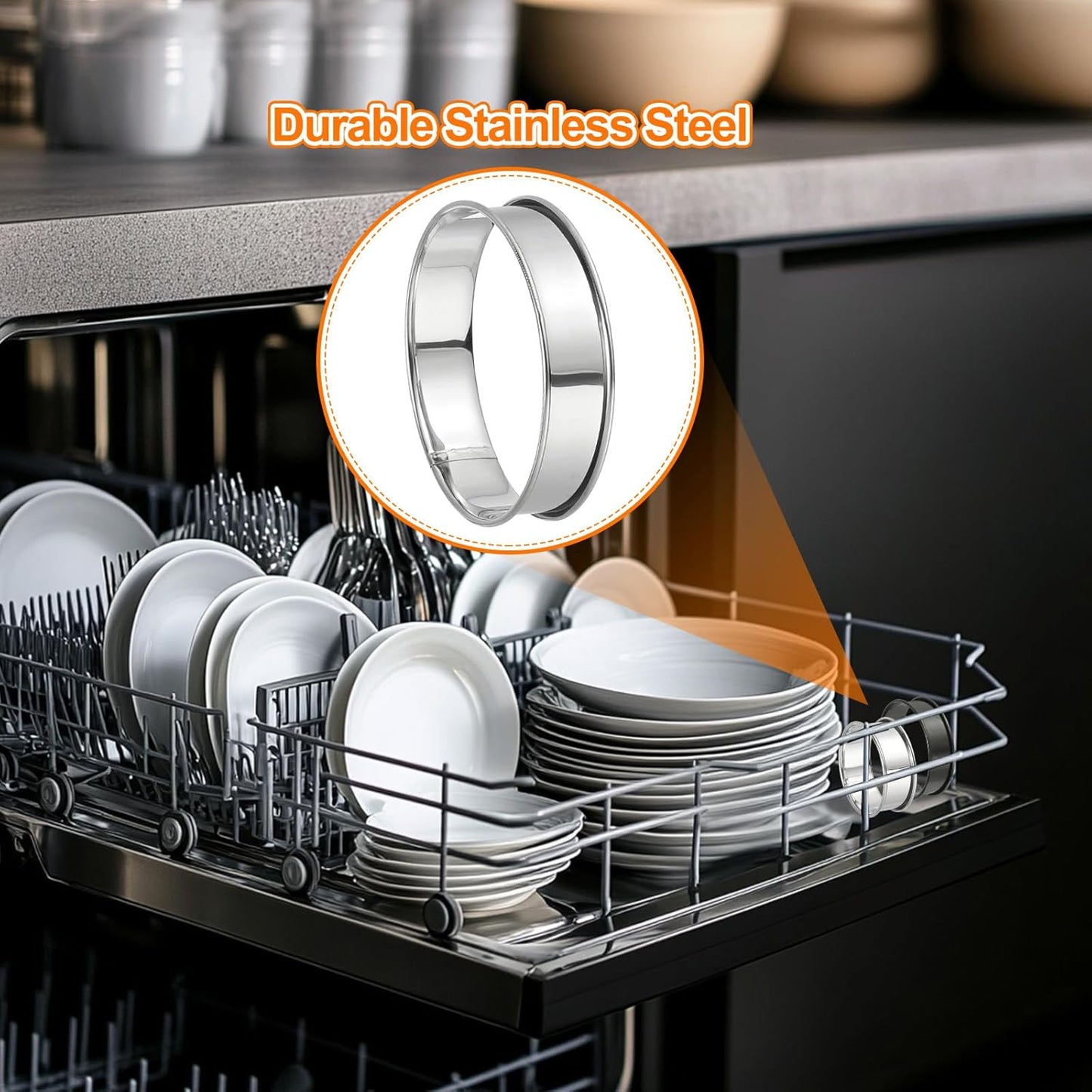 HARFINGTON 9pcs Crumpet Rings 2.36" 3.15" 3.94" Nonstick Round Cake Ring Stainless Steel Double Rolled English Pastry Rings for Kitchen Baking Crumpet Dessert, Silver