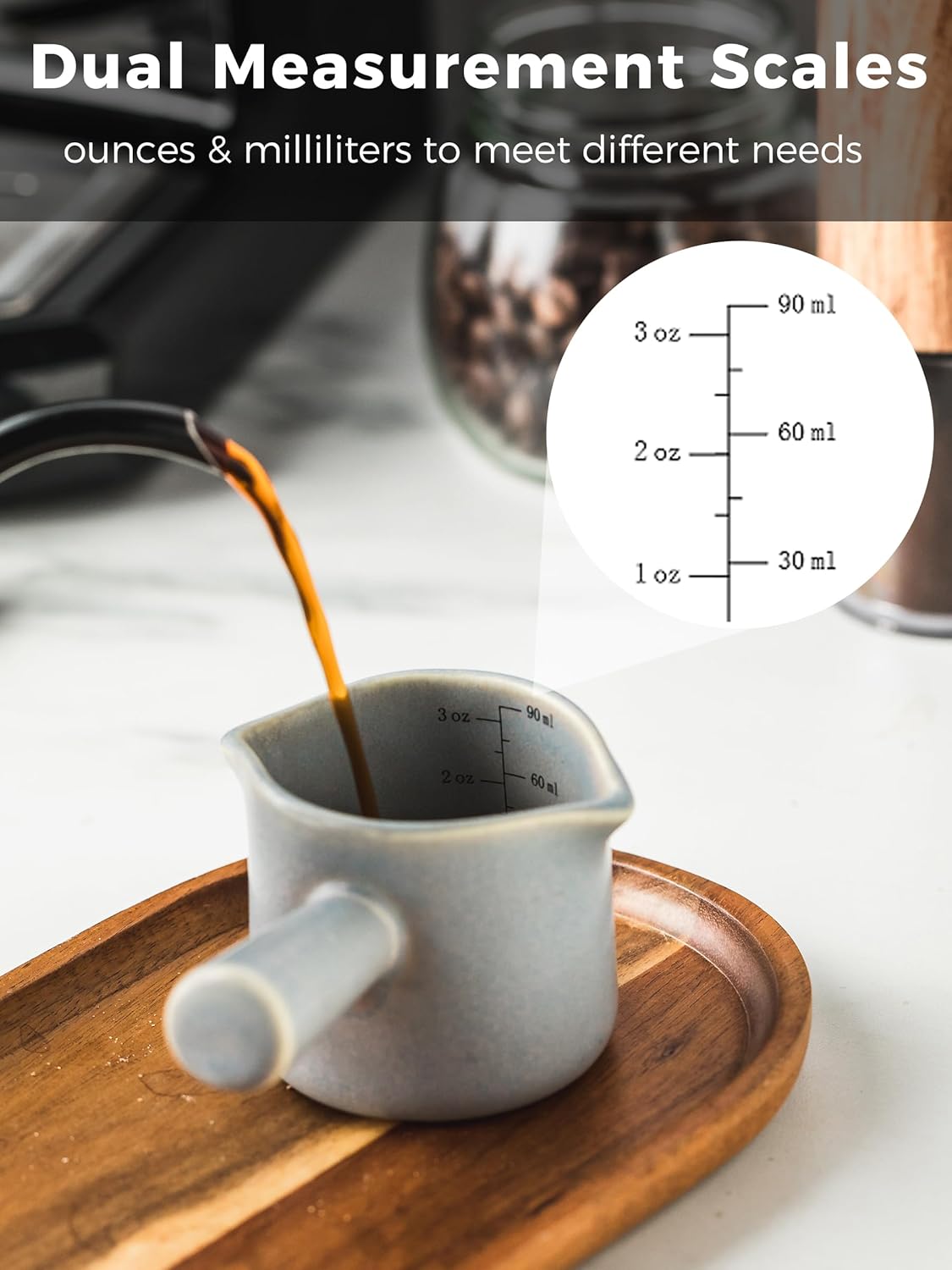 Espresso Cups Ceramic, Espresso Measuring Cups with Dual Measurement Scale, Expresso Shots Cup with Handle, Espresso Accessories, 3 Oz/ 90 Ml, Blue