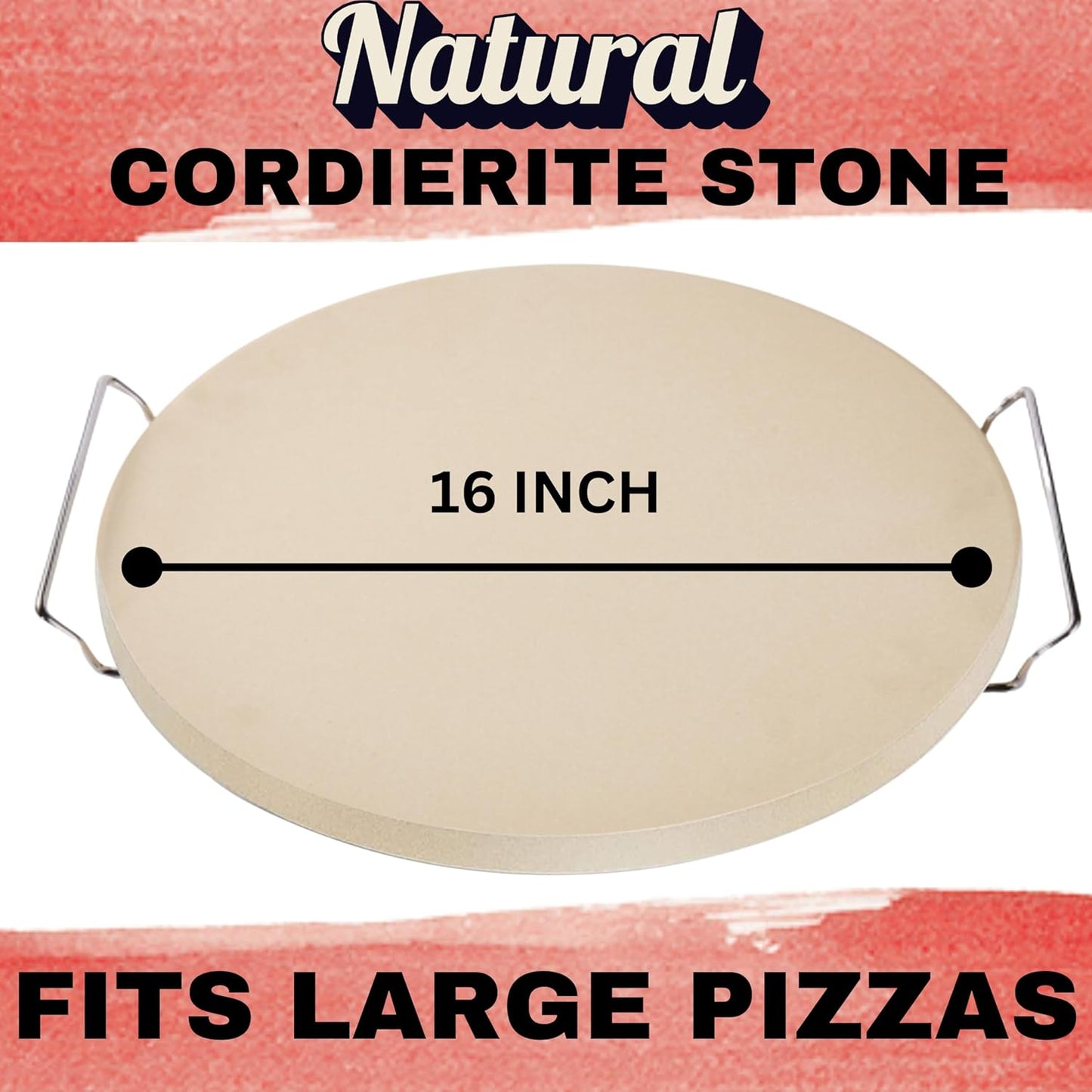16 inch Round Pizza Stone for Oven - Large Pizza Stone for Grill with Handles and Dough Tool - Round Baking Stone for Bread - Pizza Making Accessories - Cooking Gifts for Food Lovers