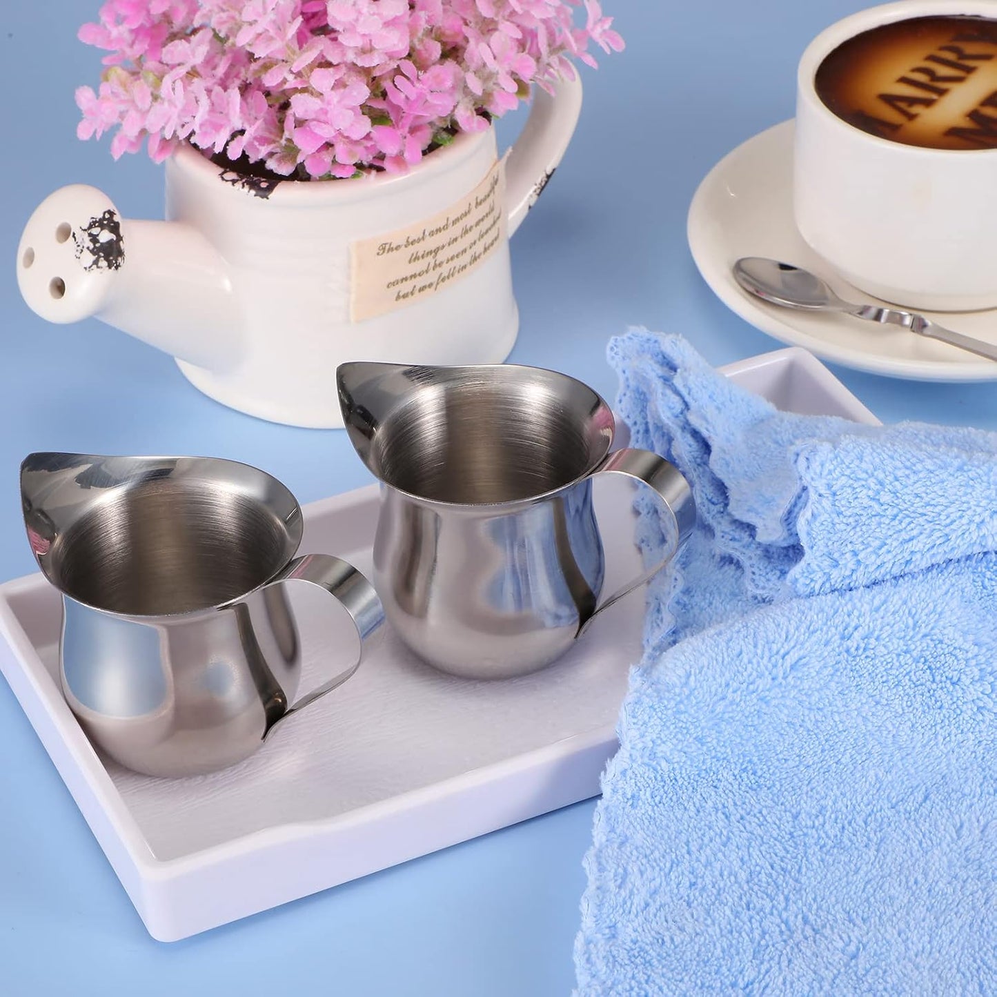 Honeydak 4 Pcs Creamer Frothing Pitcher Bell Container 3 oz Espresso Pouring Cup Mini Stainless Steel Creamer Pourer Mirror Finish Pitcher for Coffee Barista Cappuccino Shop Restaurant Bakery Kitchen