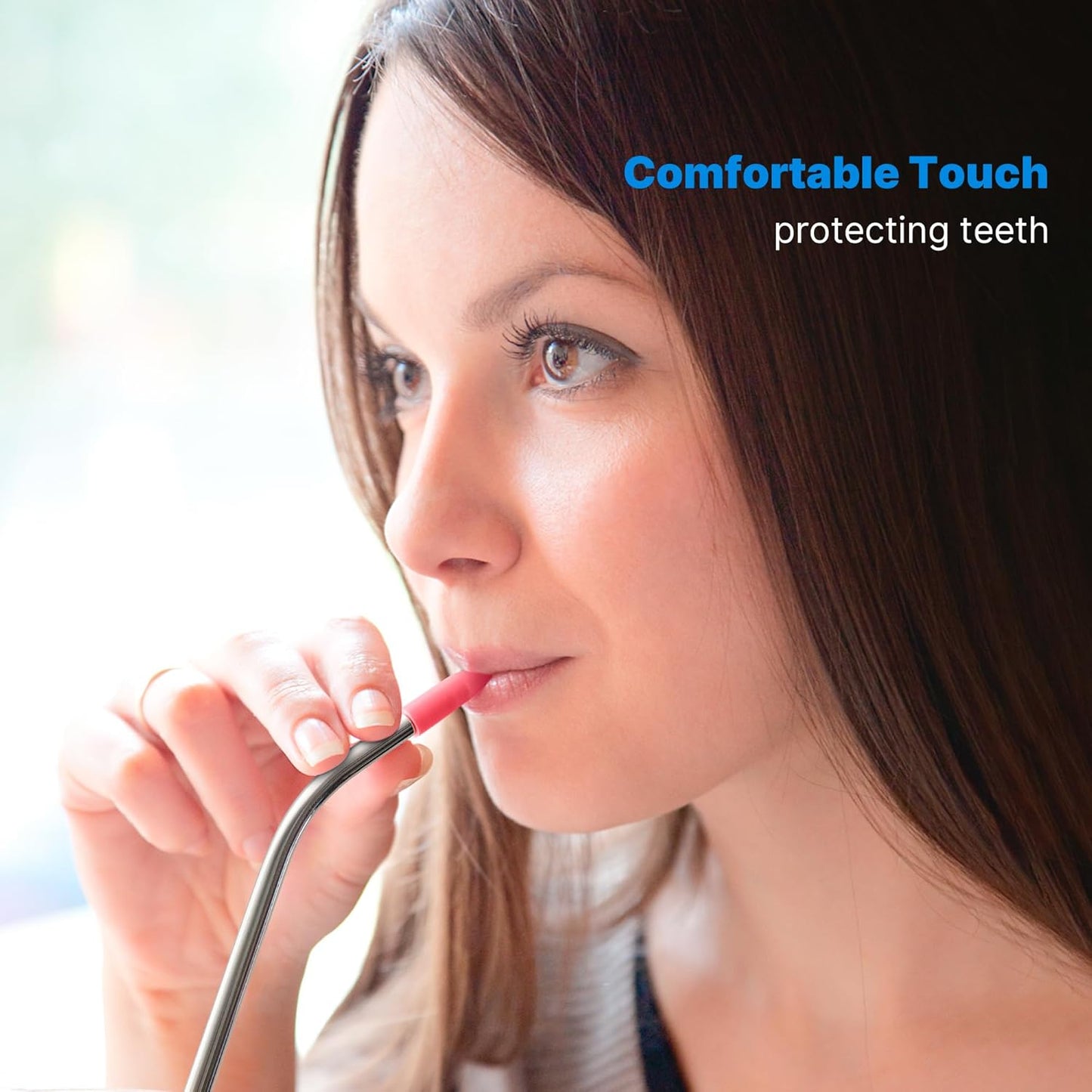 Repeatable Metal Straw with Silicone Tips for 40 oz Stanley Tumbler, 2 Pcs 40 oz Stainless Steel Straws Replacement for Stanley Tumbler, 1 Straw Brush, BPA Free（Light Gray）