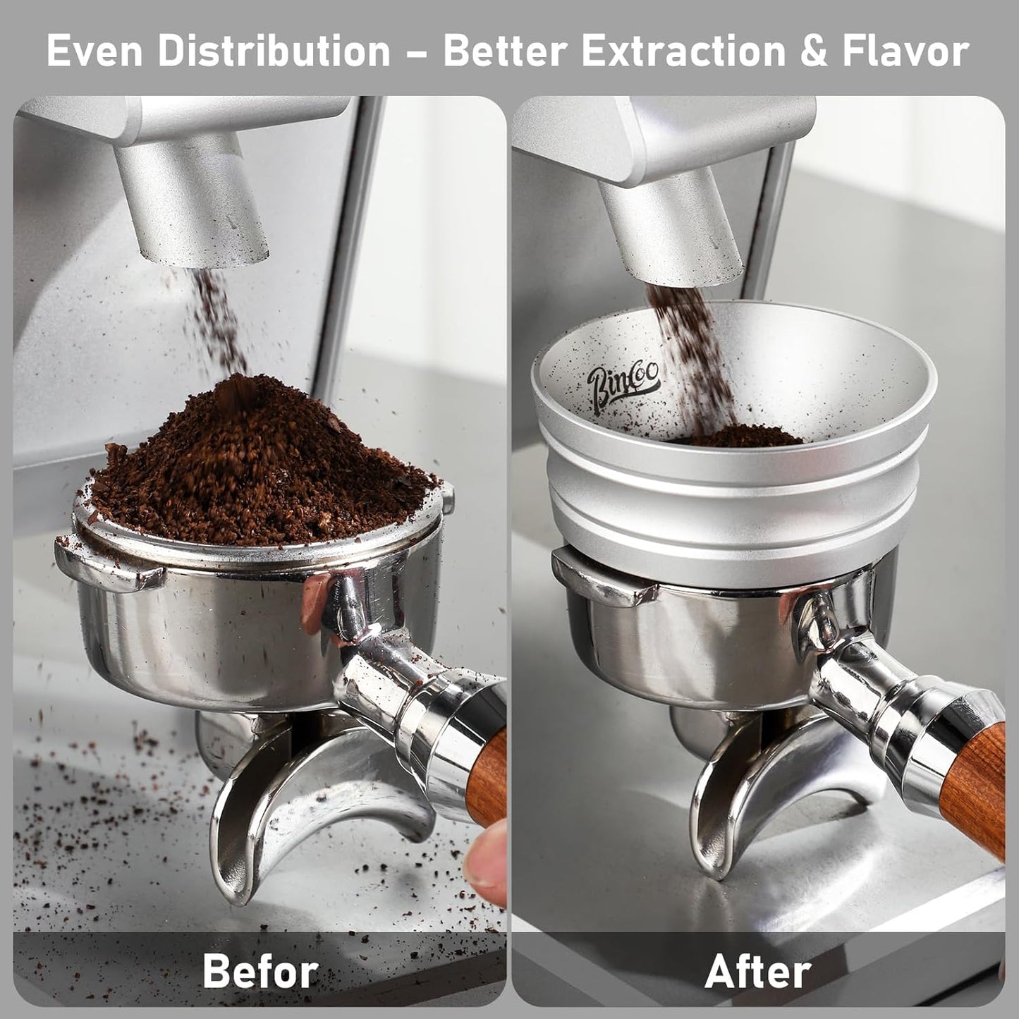 Bincoo Espresso Dosing Funnel 58mm,More Tall Magnetic Aluminum Alloy Portafilter Funnel Ring for Zero Mess Portafilter, Anti-Splash Wide Mouth Coffee Grounds Dosing Tool for Espresso Machine(Black)