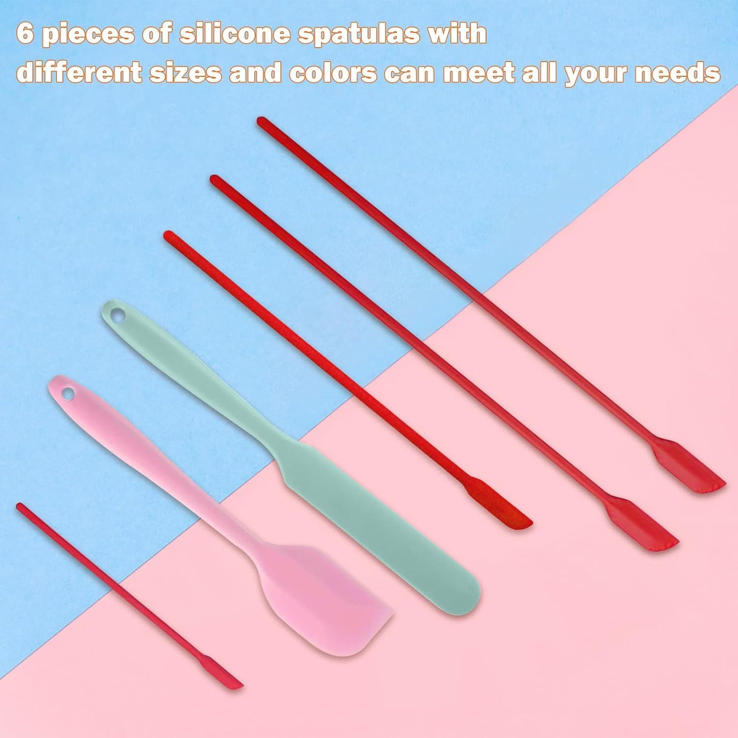 Mini Silicone Spatula Set 6 PCS Food Grade Small Jar Spatula with Long Handle Makeup Spatula Tool Heat Resistant Kitchen Utensils for Baking Cooking Mixing Tiny Scraper