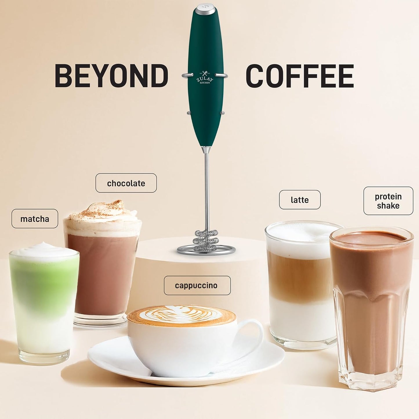 Zulay Kitchen Patented Tornado Triple Whisk Milk Frother with 4 Duracell Batteries – Handheld Foam Maker for Coffee, Lattes, Matcha & Hot Chocolate – Rich, Creamy Froth in Seconds