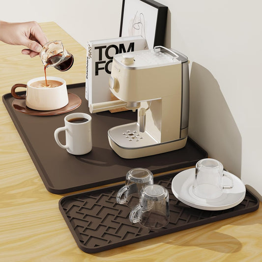 Silicone Coffee Mat - Removable Bar Mat with Concave and Convex Design, Leak-Proof and Non-Slip, Suitable for Use Under the Coffee Machine to Keep the Countertop Clean (brown19"x12")