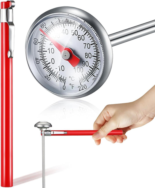 Xuhal 1 Pcs Stainless Steel Kitchen Thermometer with 5 Inch Long Stem 1 Inch Dial Thermometer Milk Frothing Food for Oven Probe Meat Grill BBQ Cooking Chocolate Water (Red)