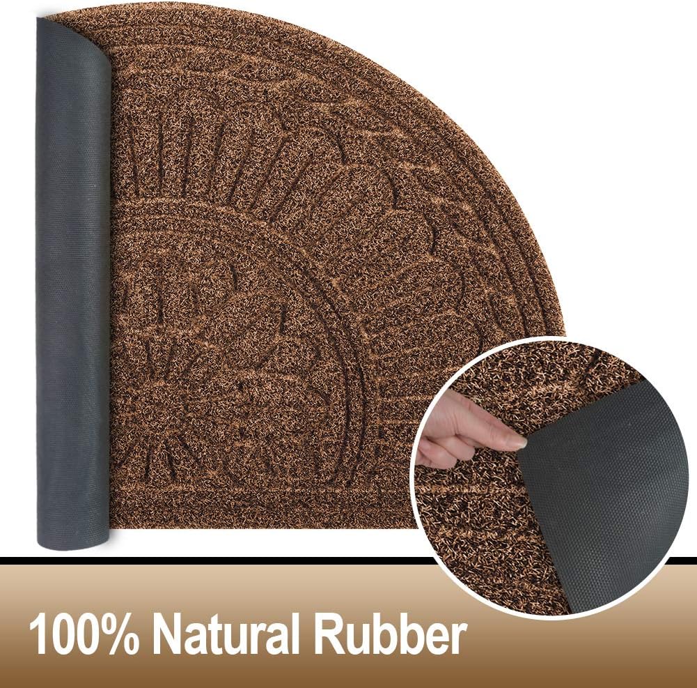 Mibao Door Mat Outdoor Indoor, 23.5" x 35.5", Half Round Door Mats, Non-Slip Front Door Mats Outdoor, Dirt Trapper Welcome Mats for Front Door, Back Door, Shoe Scraper, Coffee