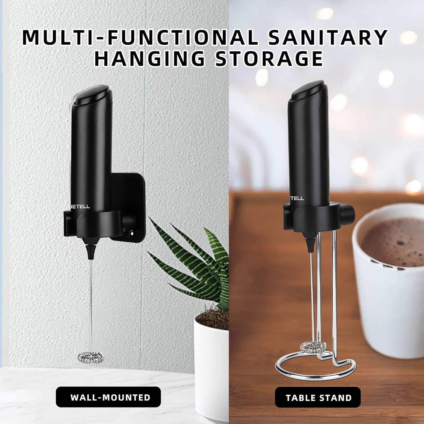 Rechargeable Electric Milk Frother Handheld, Coffee Frother with USB C Charging Stand, Powerful Frother Wand Whisk, Drink Mixer for Lattes, Hot Chocolate, Matcha, etc