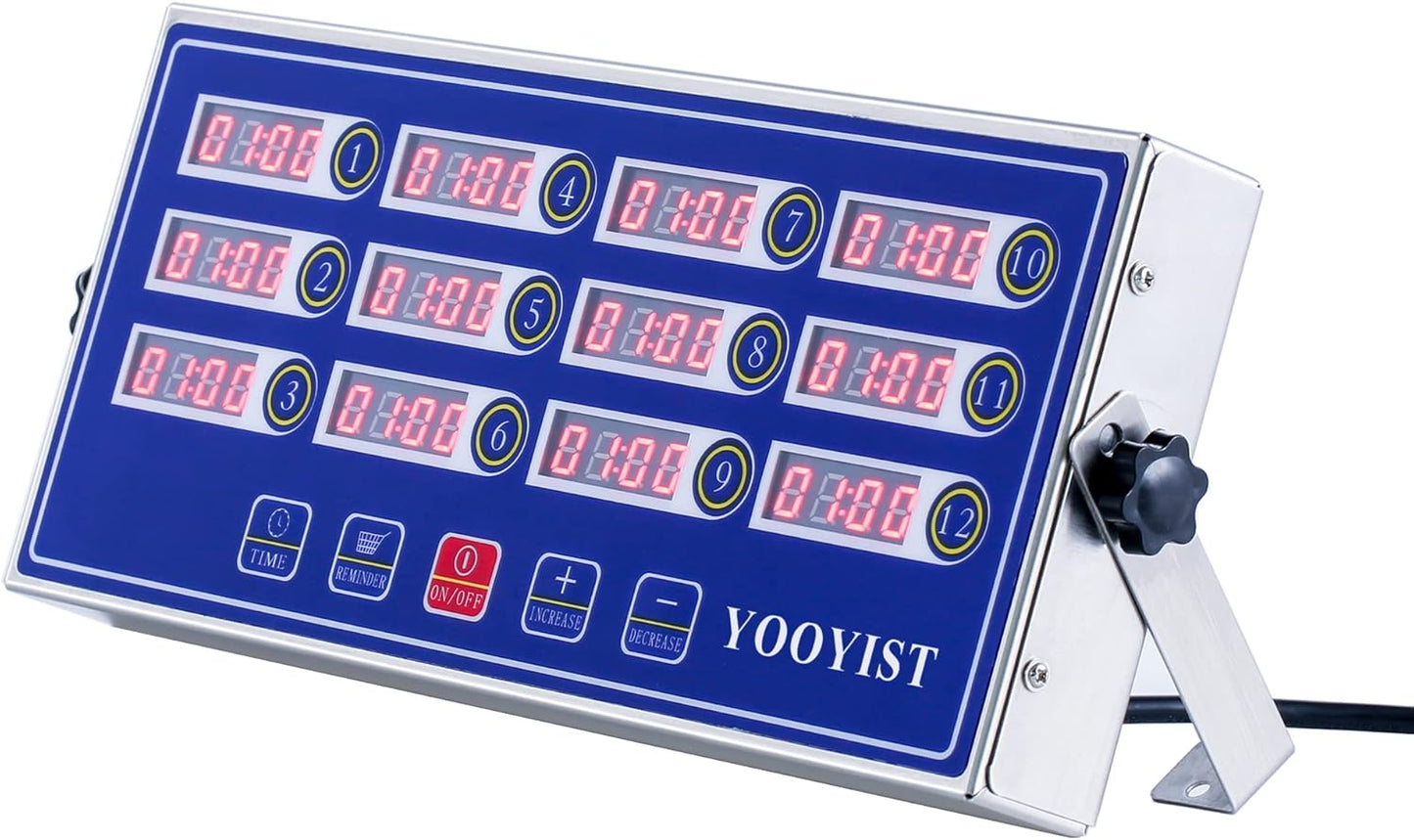 Kitchen Timers for Cooking – 12 Channel Commercial Kitchen Timer Restaurant Kitchen Supplies – Stainless Steel LED Technology Kitchen Timer Digital – Reminder Function, Loud Alarm, Blue