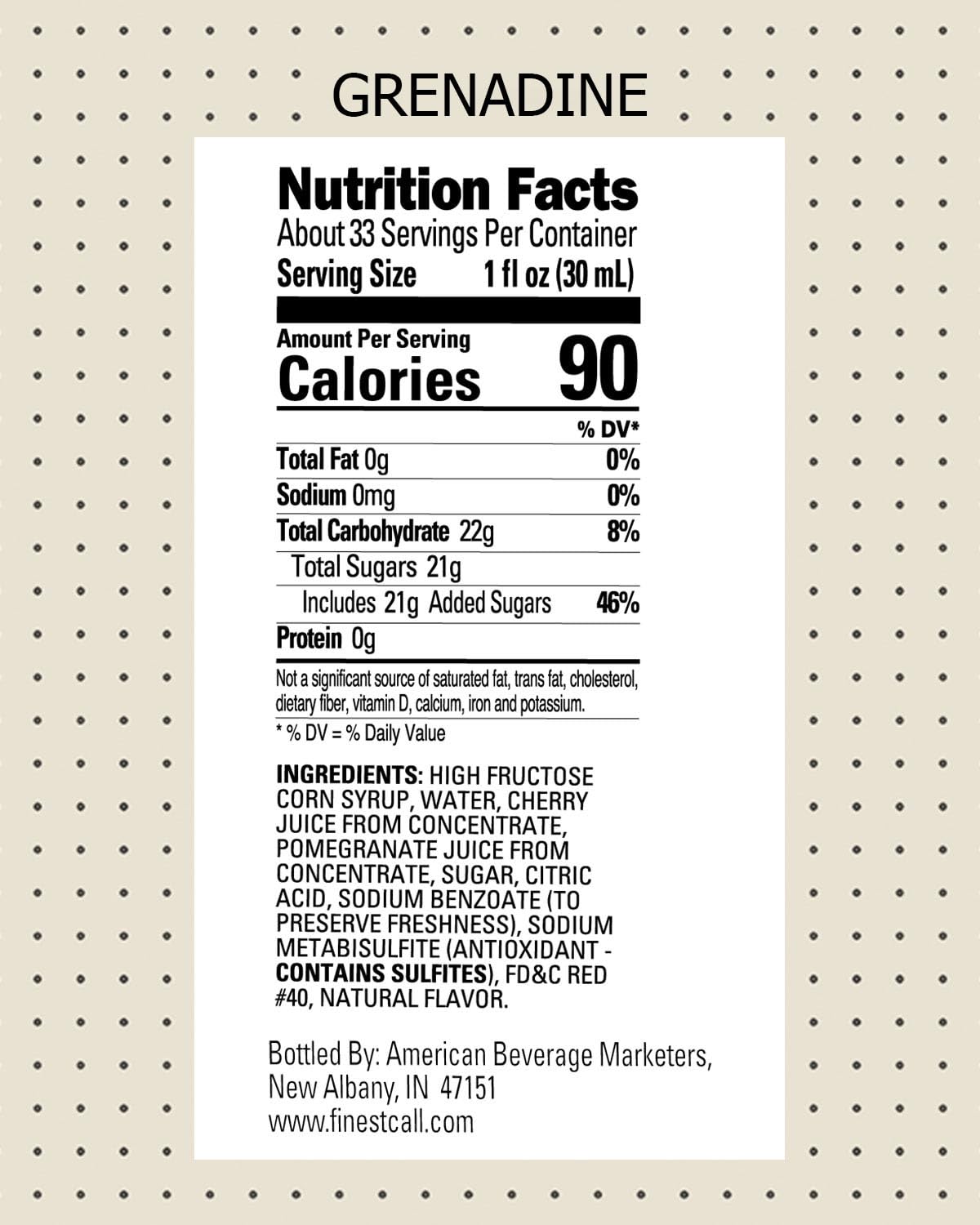 Finest Call Premium Grenadine Syrup Drink Mix, 1 Liter Bottle (33.8 Fl Oz)