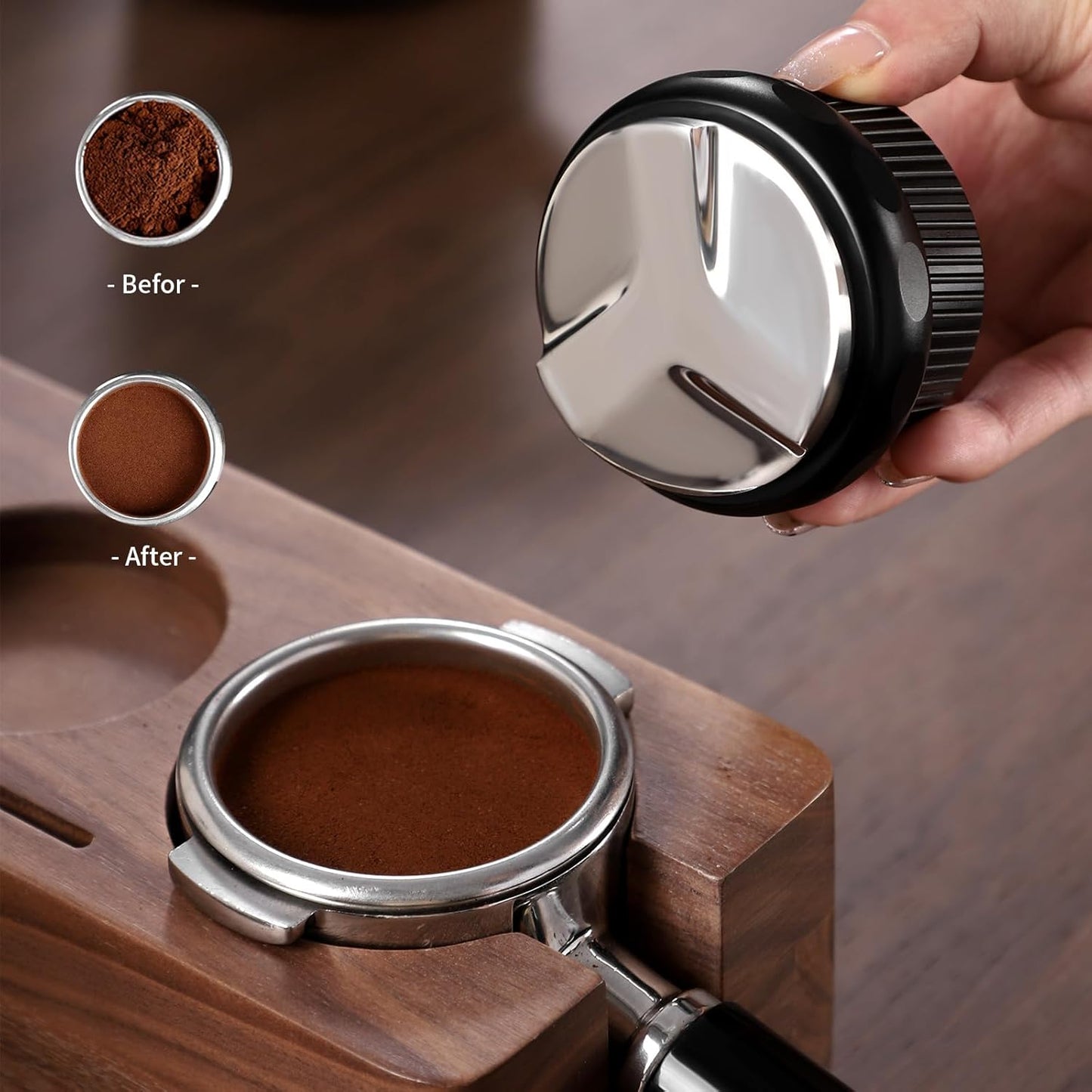 Bincoo 58mm Espresso Distribution Tool,Adjustable Depth Coffee Distribution-Espresso Coffee Leveler Tool for Bottomless Portafilter-Barista Espresso Accessories (58MM)