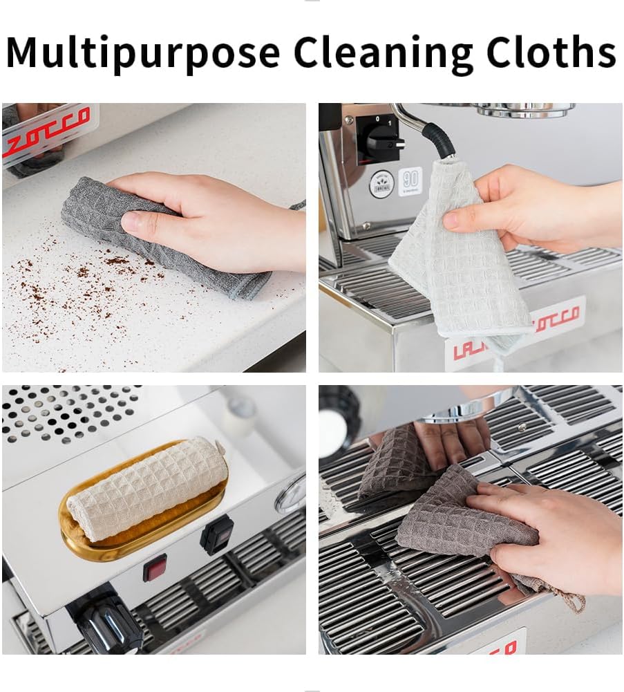 watchget Microfiber Cleaning Cloth,Barista Micro Cloth 4 Pack-Microfiber Barista Towels Espresso Towel Espresso Machine Cloths, Steam Wand Cloth, Kitchen Cleaning Cloth Waffle Weave Dark Grey(12"x12")