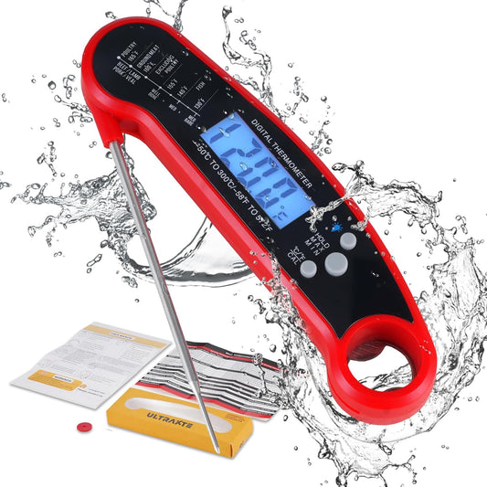 Meat Thermometer Digital, ULTRAKTE Instant Read Food Thermometer with Backlight & Calibration, Waterproof Ultra-Fast Cooking Thermometer with Foldable Probe for Kitchen, Grill, Deep Fry, BBQ, Candy
