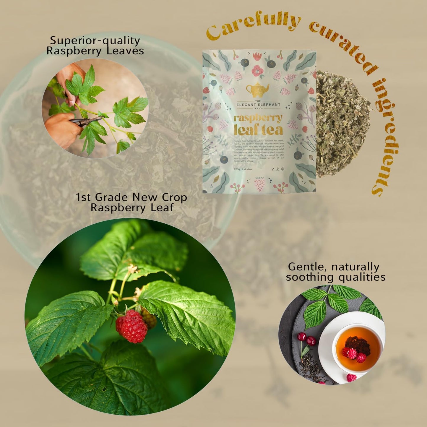 Raspberry Leaf Tea, Loose Leaf Herbal Tea – Supports Pregnancy & Labor Prep, Natural Menstrual Pain Relief – Women's Health – 4.4 oz Resealable Bag (Makes 50 Cups) – The Elegant Elephant