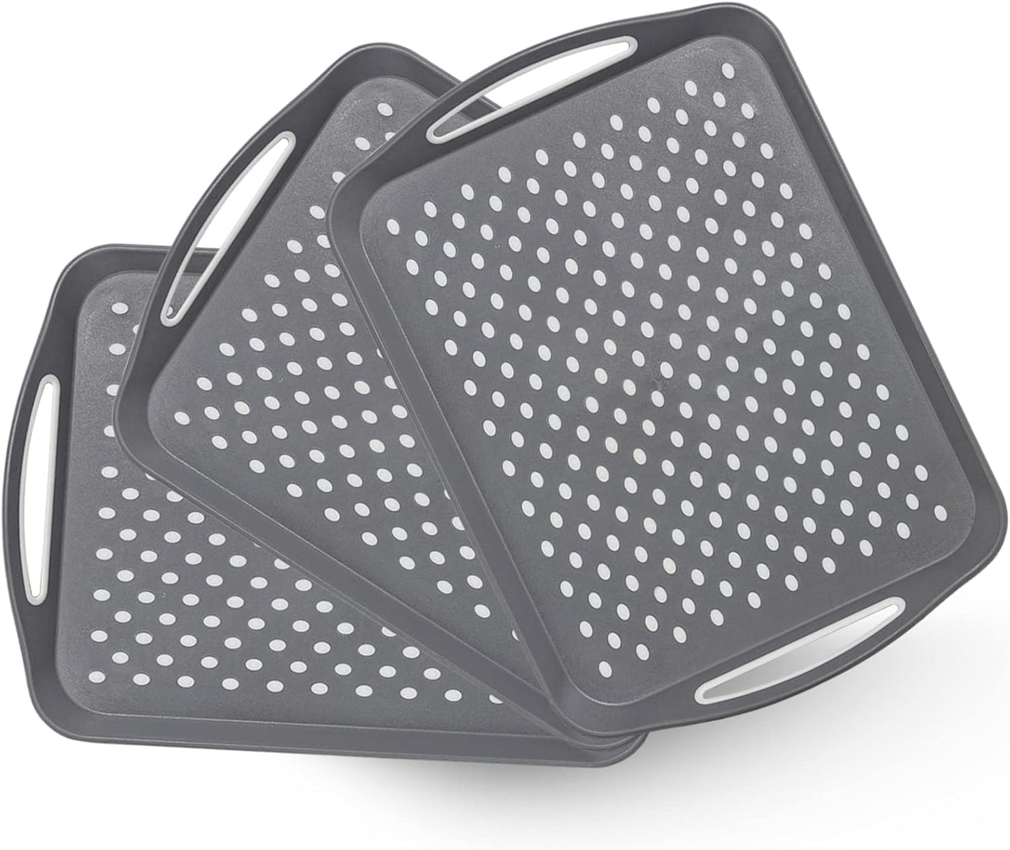 17.7" x 12.5" Anti-Slip Serving Trays with Handles, 3 Pcs X-Large Rectangular Food Serving Tray for Lap, Reusable and Durable, Grey