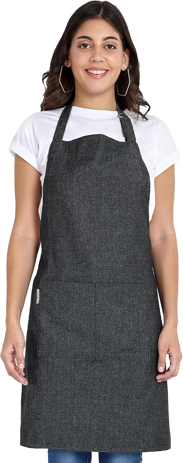 Chef Apron, Recycled Cotton Kitchen Apron with an Adjustable Neck with Long Ties, for cooking, baking