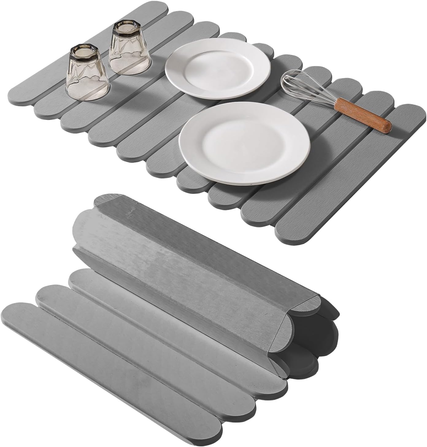 Extral Large Quick Dry Stone Drying Mat for Kitchen Counter,24"(L)x16"(W) Collapsible Eco-Friendly Absorbent Diatomaceous Earth Mat for Dishes Cups,Dish Drying Mats (Medium gray-Ellipse, 24x16 inch)