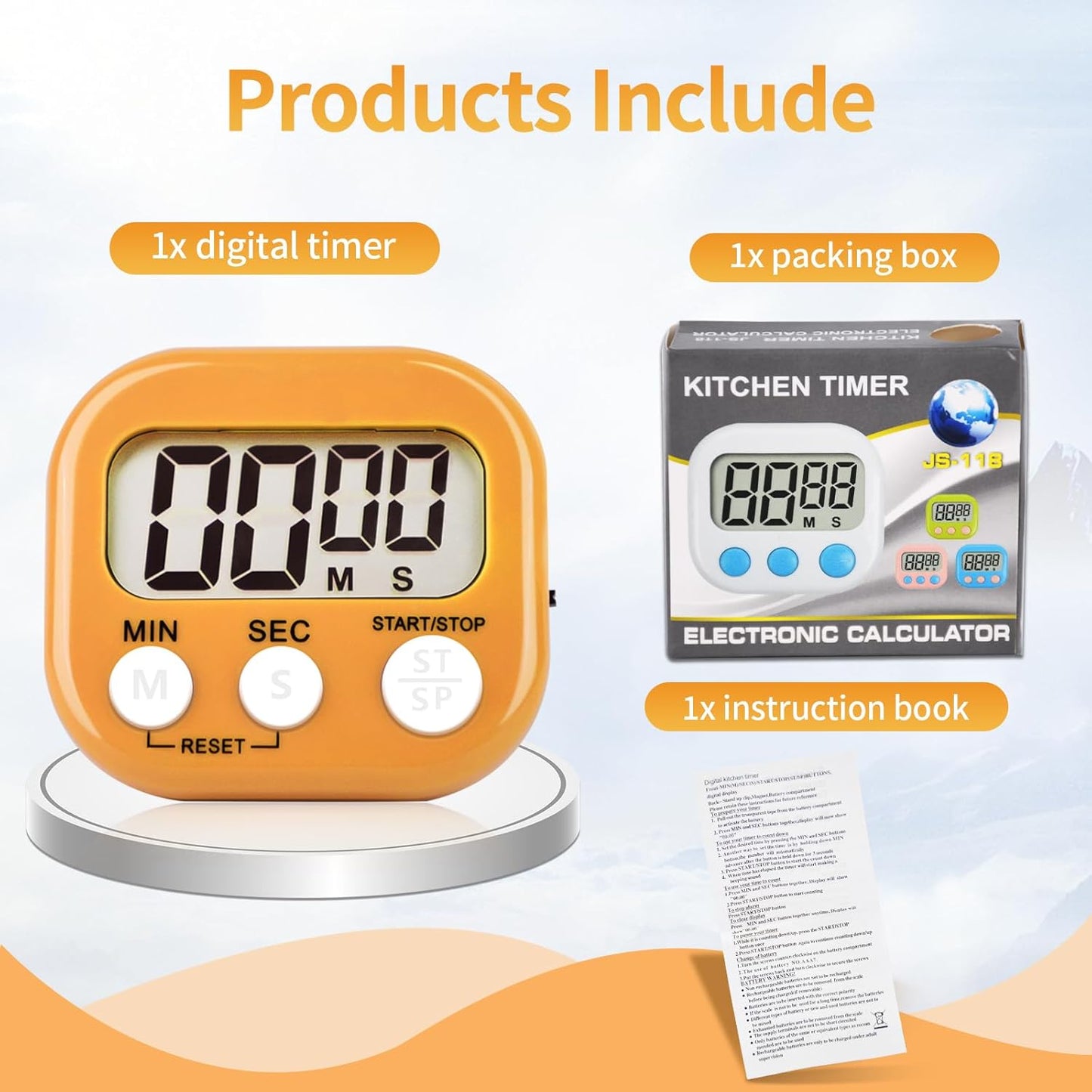 4 Pack Orange Digital Kitchen Timer Magnetic Digital Timer with Big Display Loud Ring Cooking Timers for Cooking, Game, Gym, Break Time, Classroom(4, Orange)