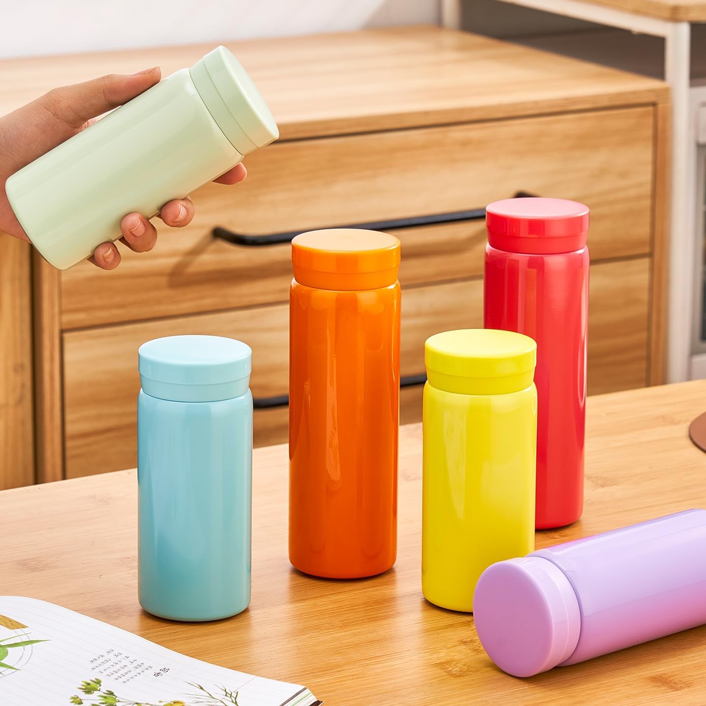 Mini Thermos Cute Water Bottle - 7 oz Tiny Insulated Vacuum 18/10 Stainless Steel Small Flask - Leak Proof & Spill Proof & Keeps Cold and Hot for Drink, Coffee, Tea - Orange
