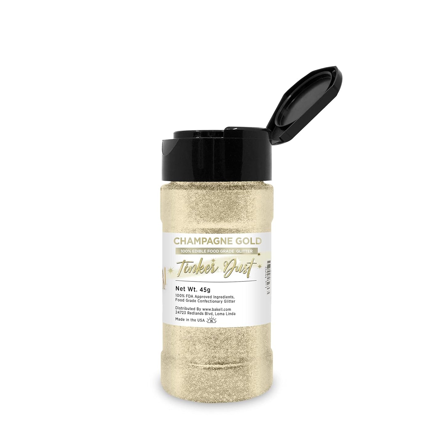 BAKELL Champagne Gold Edible Glitter, 45 Grams | TINKER DUST Edible Glitter | KOSHER Certified | 100% Edible Glitter | Cakes, Cupcakes, Cake Pops, Drinks, Dessert Vegan Glitter & Dusts (45g Shaker, Champagne Gold)