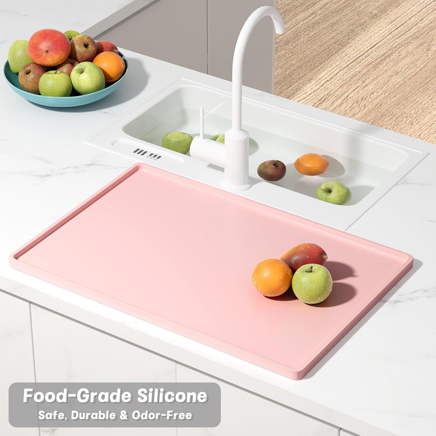 Rnivvi Silicone Coffee Mat, 12" x 19" Waterproof Raised Edge Coffee Bar Mats for Espresso Machine Station Accessories, Heat Resistant Dish Drying Pad for Kitchen Counter, Rubber Bar Decor Pad, Pink