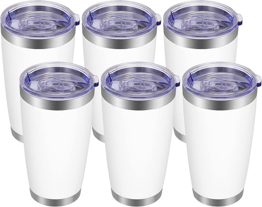 VEGOND 20oz Tumbler with Lid and Straw Stainless Steel Tumbler Cup Bulk Vacuum Insulated Double Wall Travel Coffee Mug Powder Coated Coffee Cup(White 6 Pack