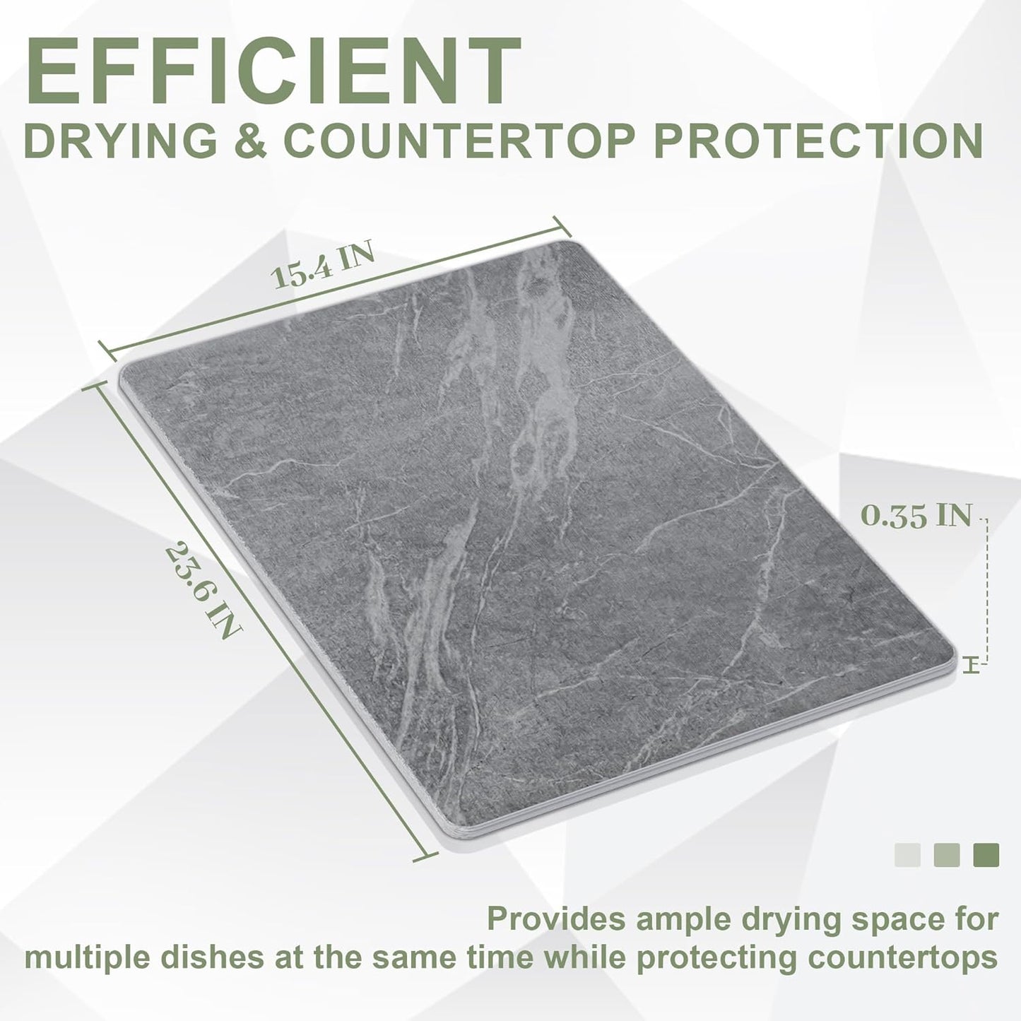 Large Stone Drying Mat for Kitchen Counter, 24" × 16" Diatomite Dish Drying Mat, Quick Dry Stone Mats, Ultra Absorbent Natural Diatomaceous Earth Mats for Dished, Bottles, Black Marble