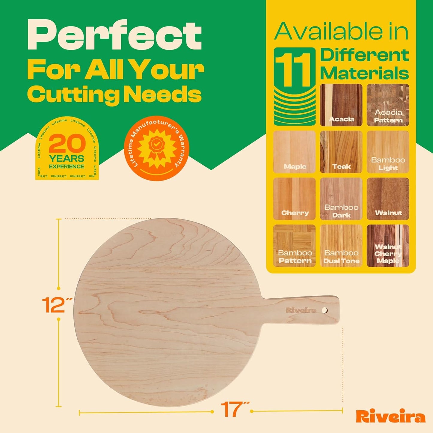 Riveira Maple Wood Cutting Board – Gourmet Maple Grandeur: 17 x 12 Wooden Cutting Board – Natural Wooden Cutting Boards For Kitchen Decorative – Innovative Juice Grooves Maple Wooden Chopping Board