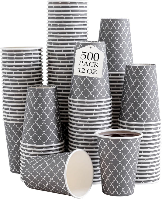 Lamosi Coffee Cups 12OZ 500 Pack, Disposable Coffee Cup, Disposable Cups,12 oz Hot Cups,12 oz Paper Insulated Cup for Cold Hot Drinks (No Lids)