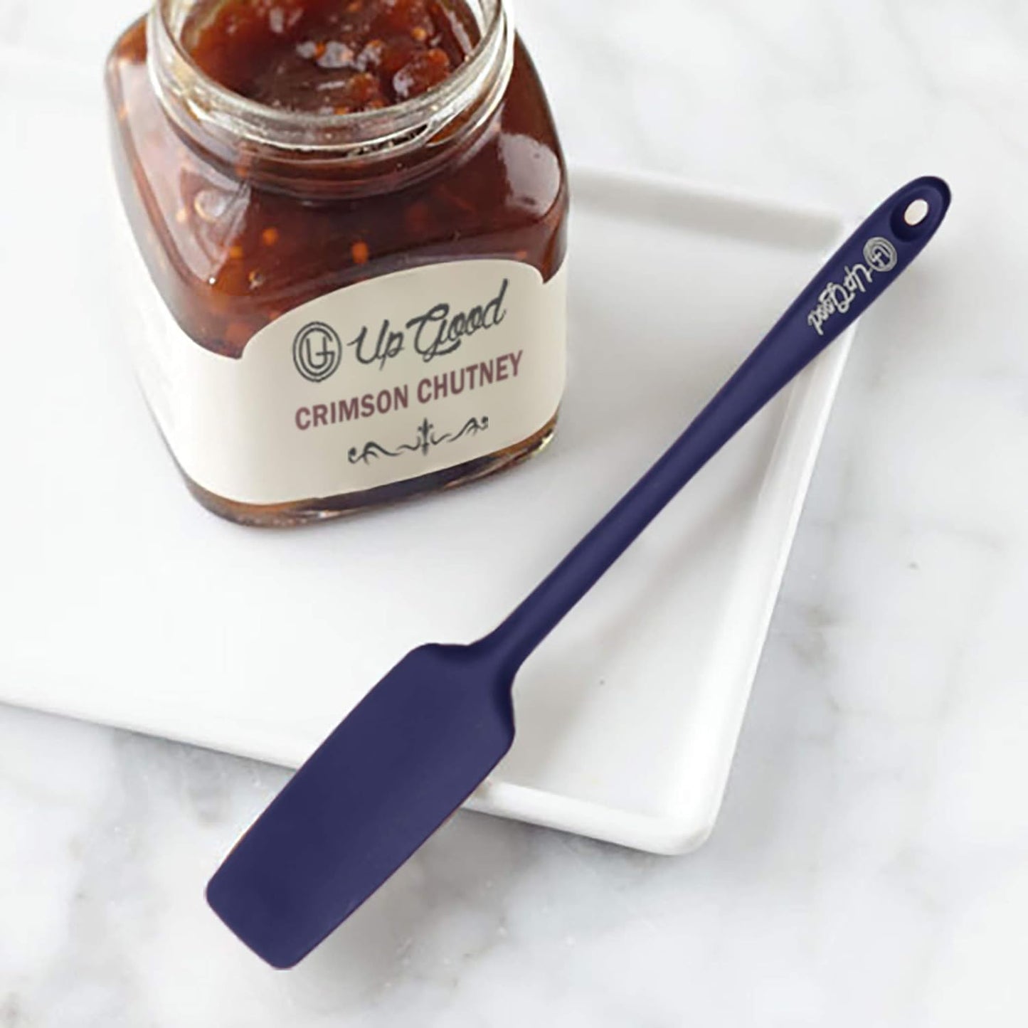 Silicone Jar Spatula | 600F Heat Resistant Non-Stick Rubber Scraper | Perfect for Jars, Smoothies, Blenders | One Piece Utensils | Durable Kitchen Cookware (UpGood Professional Spatulas, Blue)