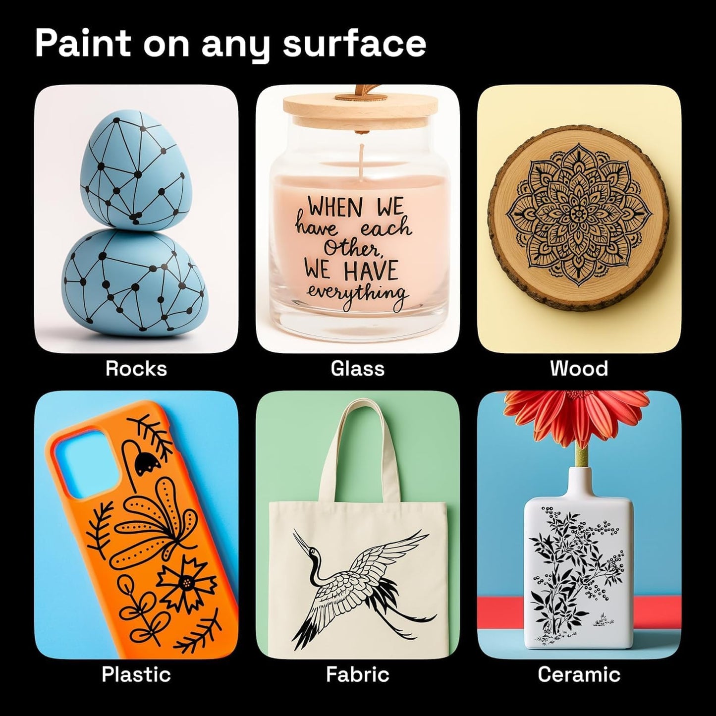 ARTISTRO Black Paint Pens for Rock Painting, Stone, Ceramic, Glass, Wood, Tire, Fabric, Metal, Canvas. Set of 5 Water Based Black Markers for Acrylic Painting Extra Fine Point Tip