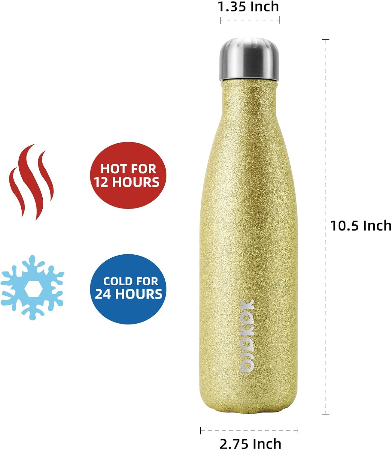 BJPKPK Glitter Yellow Insulated Water Bottle 17 oz Stainless Steel Water Bottles Cola Shape