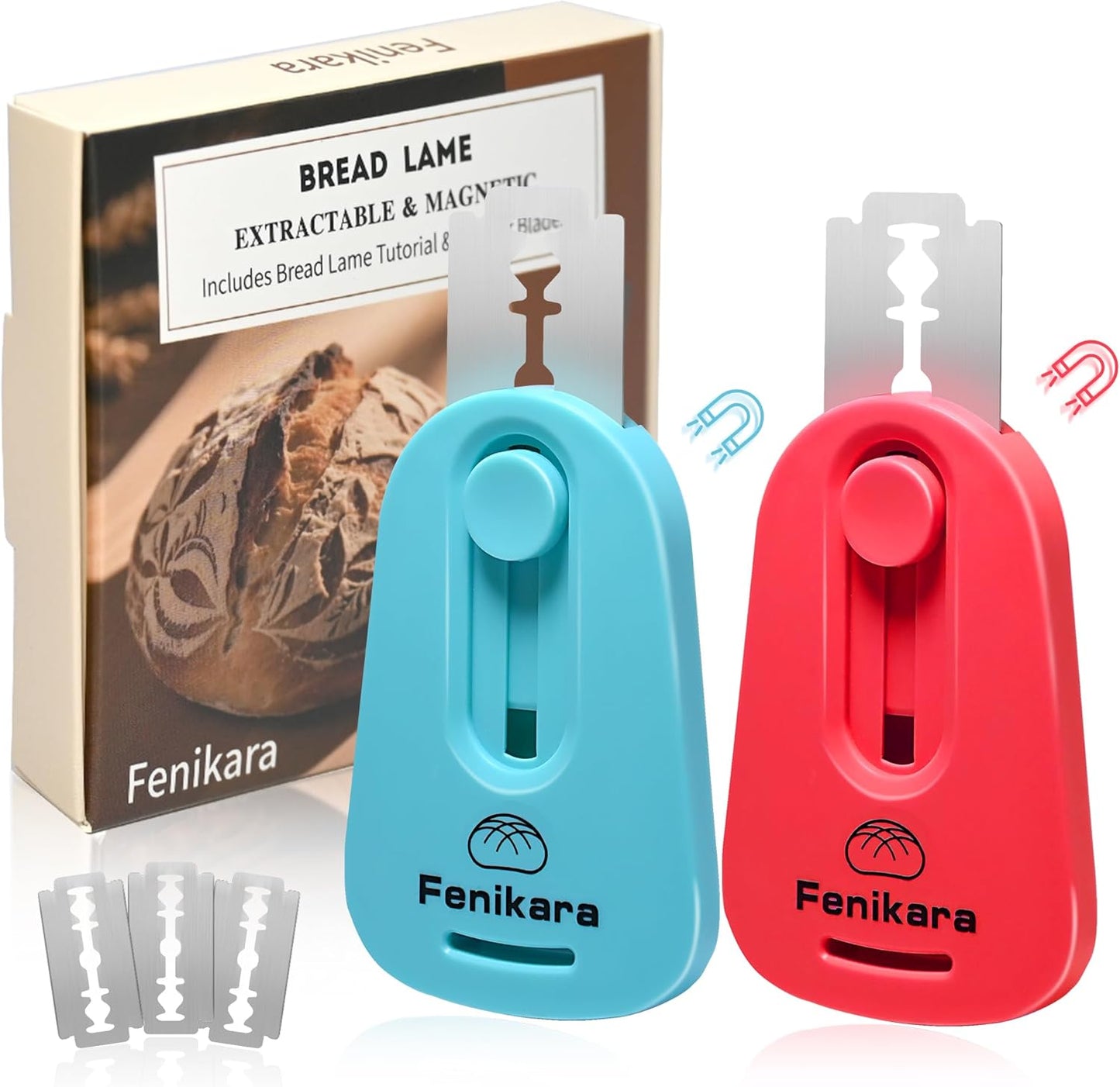 2PCS Upgraded Magnetic Sourdough Scoring Tool & Versatile Bread Scoring Tool- Professional Bread Lame for Sourdough Bread baking & Bread Making Tools - Scoring Patterns booklet & Razor Blades