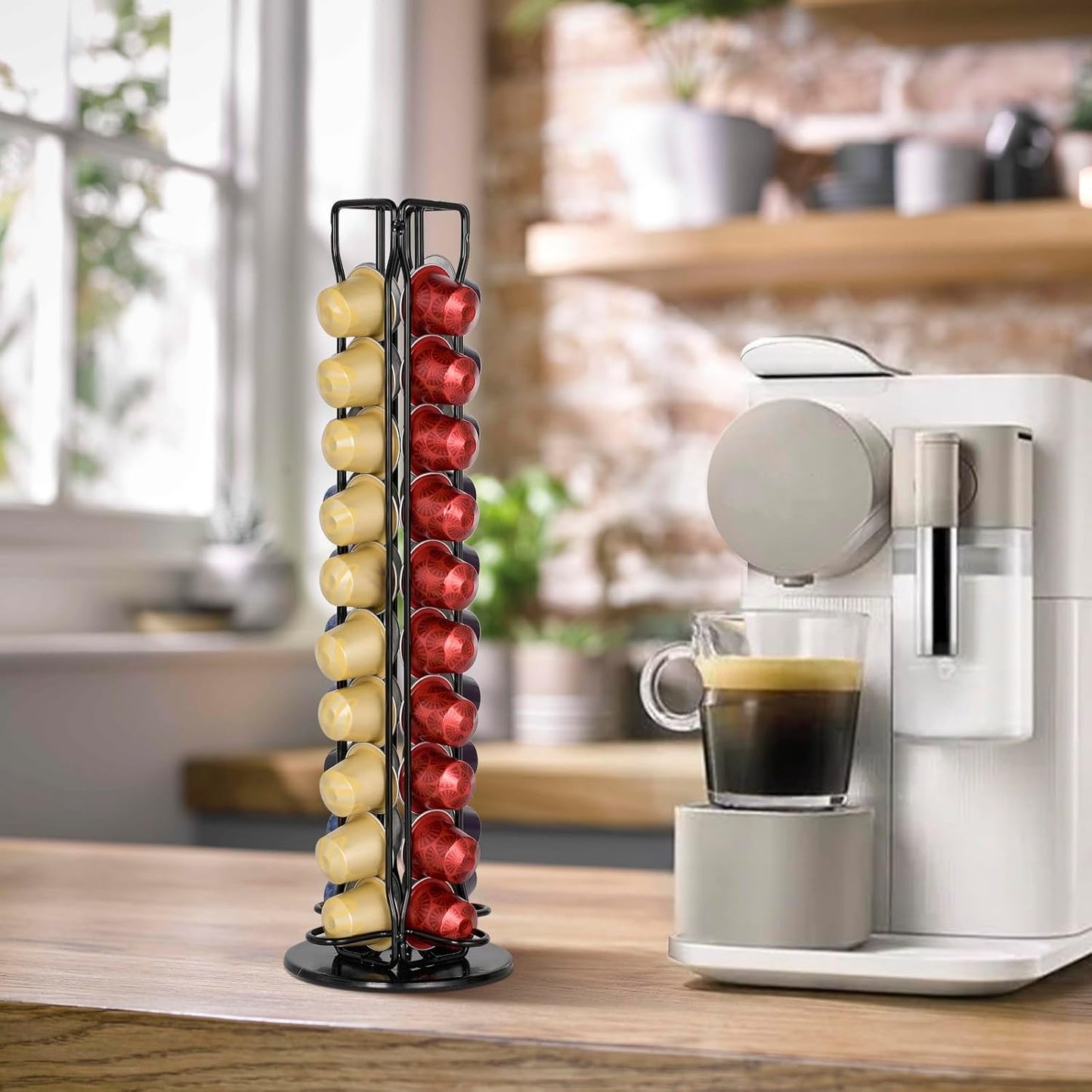 RECAPS Coffee Pod Holder Stand Compatible with Nespresso OriginalLine, Rotatable Coffee Capsules Carousel for 40 Pods, Space-Saving Countertop Storage Rack Organizer（Black）