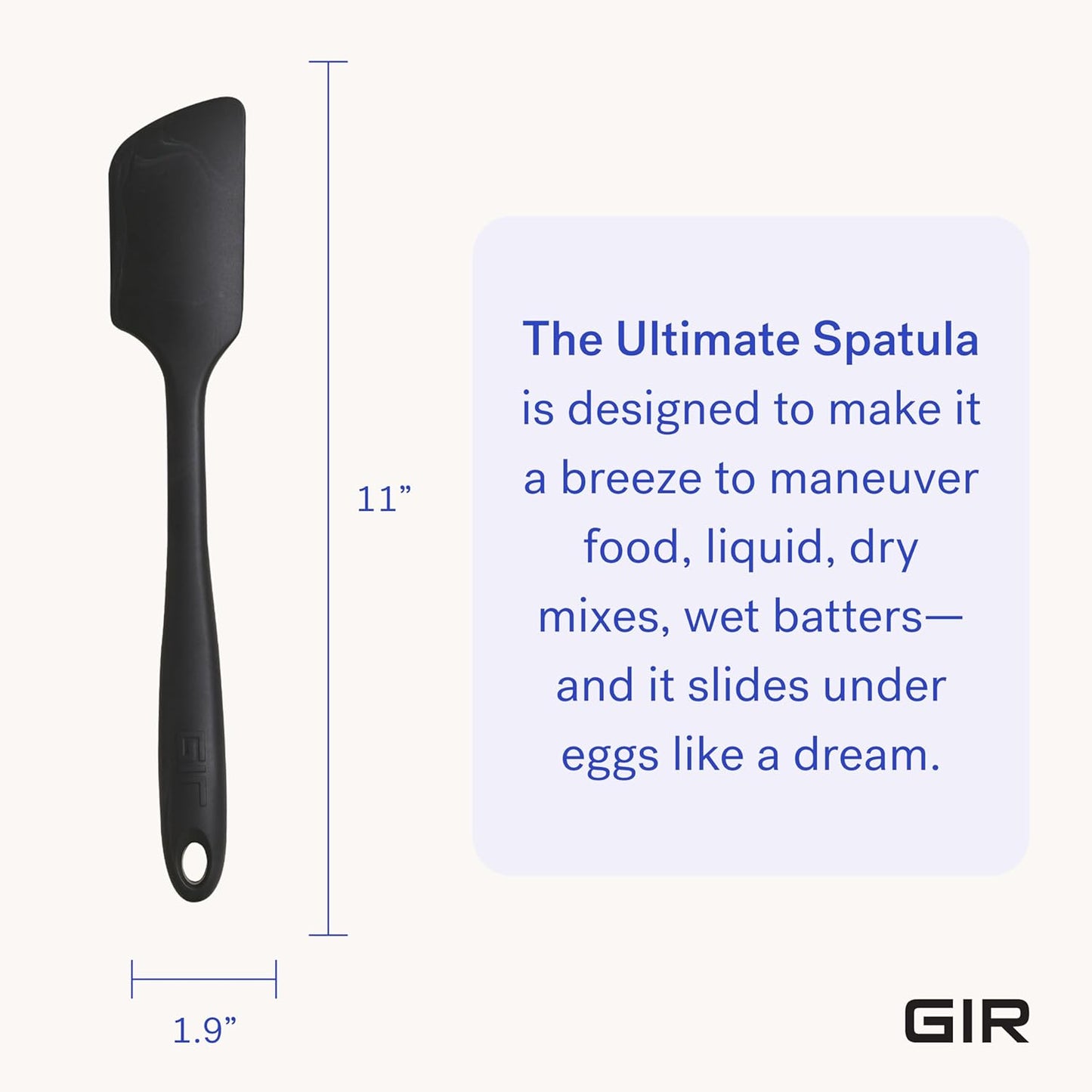 GIR: Get It Right Silicone Cooking Spatula - 11 In Black - Heat Resistant to 425°F - Seamless Nonstick Silicone Cooking Utensils for Kitchen Use & Baking