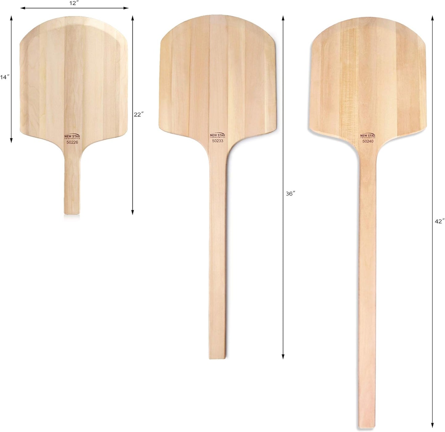 New Star Foodservice 50226 Restaurant-Grade Wooden Pizza Peel, 14" L x 12" W Plate, with 8" L Wooden Handle, 22" Overall Length