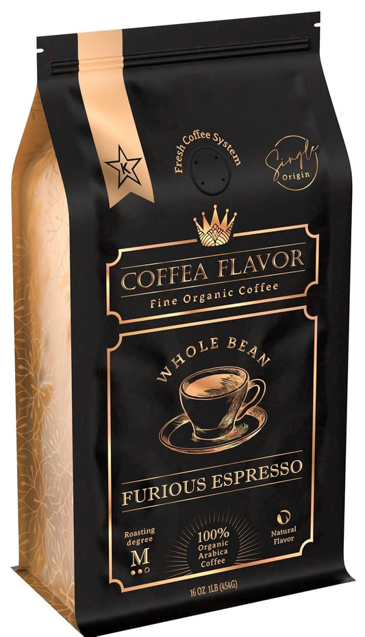 Espresso Coffee Beans – Medium Roast, Organic, Single Origin, 100% Arabica – Bold Flavor & Smooth Finish – Furious Espresso by Coffea Flavor