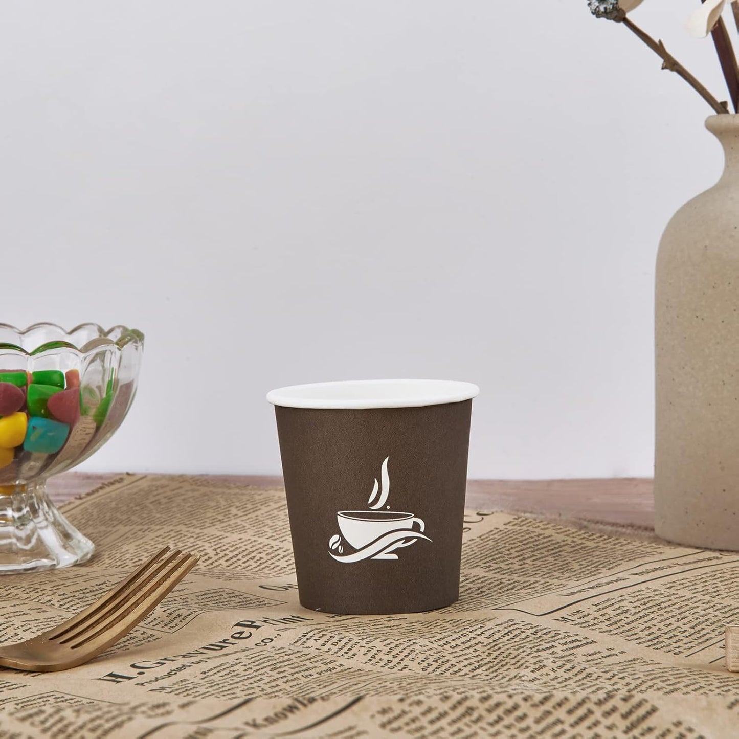 LITOPAK 500 Pack 4 oz Paper Cups, Brown Disposable Hot Coffee Cups for Party, Picnic, Travel, and Events