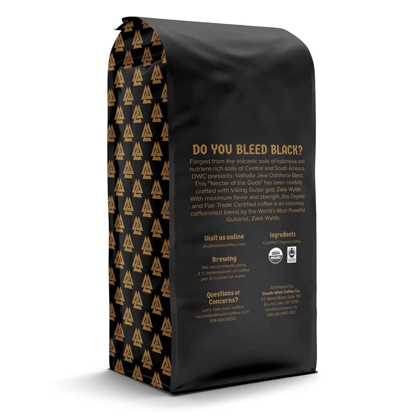 Death Wish Coffee, Valhalla Java Odinforce Blend - Whole Bean Dark Roast - Extra Kick of Caffeine - Arabica & Robusta Beans - 12 Ounce (Pack of 2)