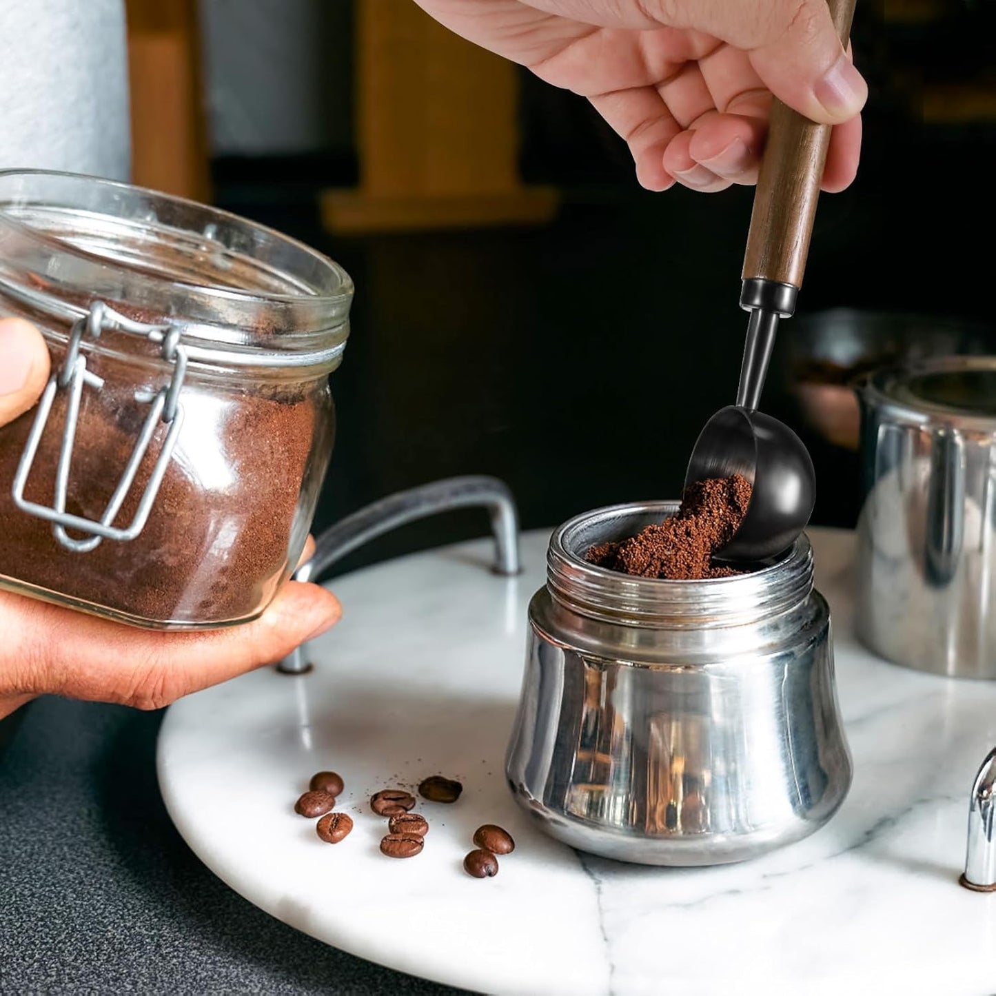 Vintage Coffee Measuring Spoon - 304 Stainless Steel Coffee Scoop, 10g Capacity, Natural Walnut Handle, for Scooping, Measuring, for Coffee, Tea, Etc - Black