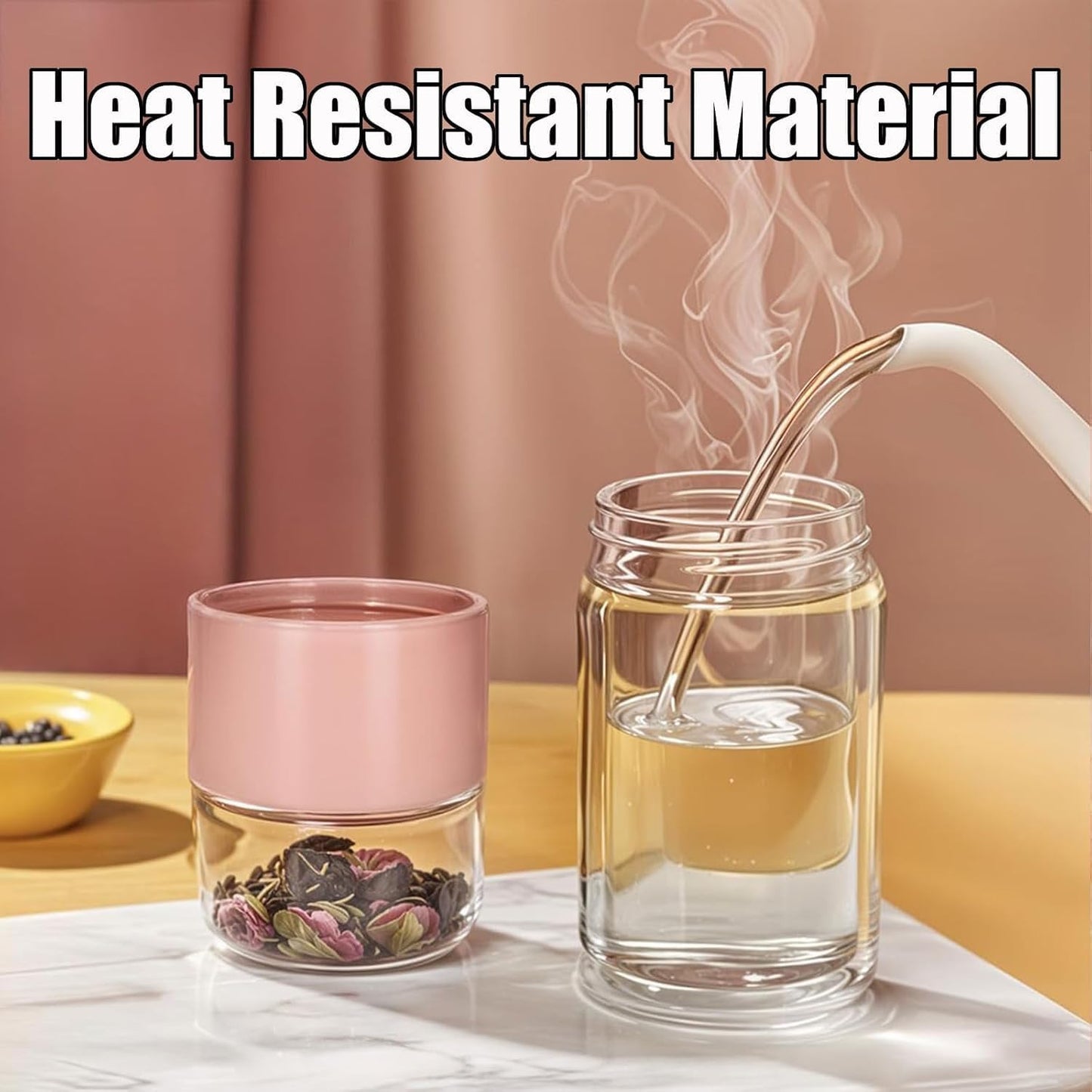 Tryteava Glass Infuser, Tryteava 3-in-1 Smart Tea Infuser, Portable Glass Double Wall Tea Infusers Bottle, with Stainless Steel Filter, Hot & Cold Brew, For Loose Leaf, Office Home (Green, 420ml)