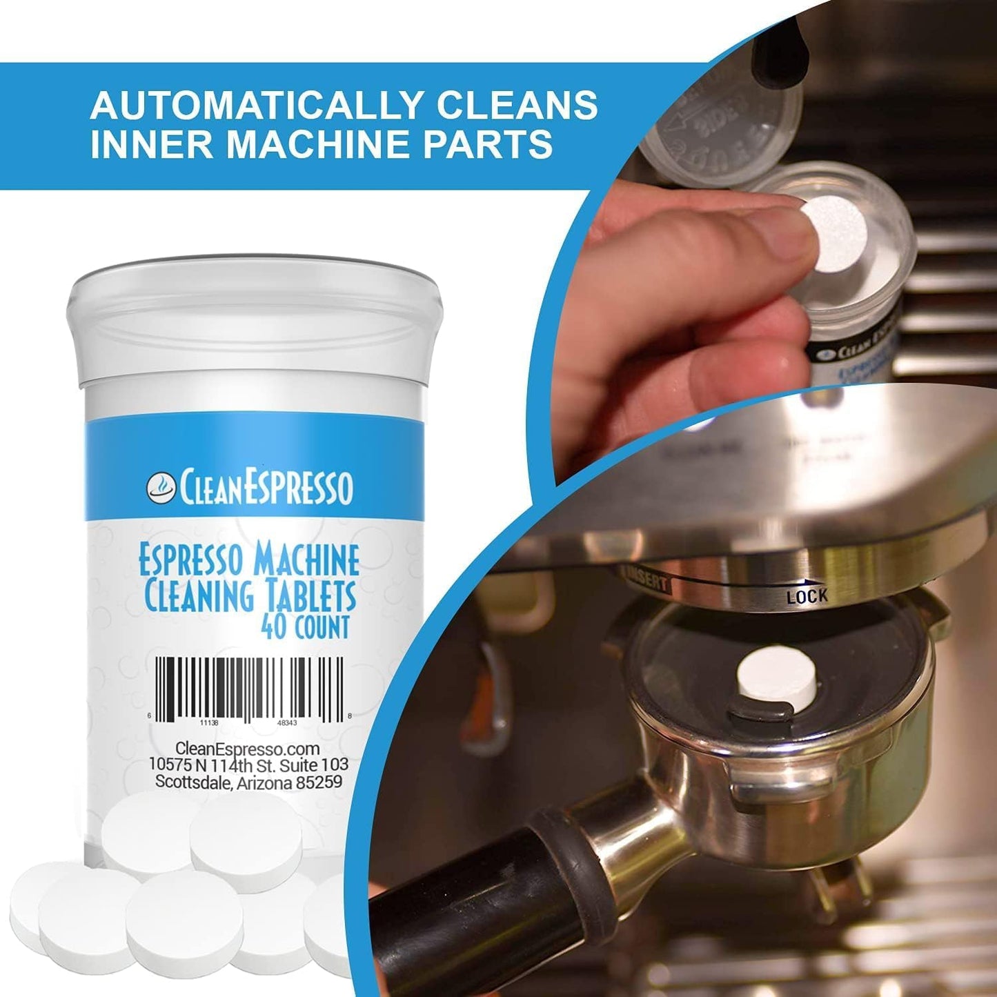 CleanEspresso - Designed For Breville Cleaning Kit - 40 Cleaning Tablets and 6 Water Filters for Breville Espresso Machines - 2g Espresso Machine Tablets