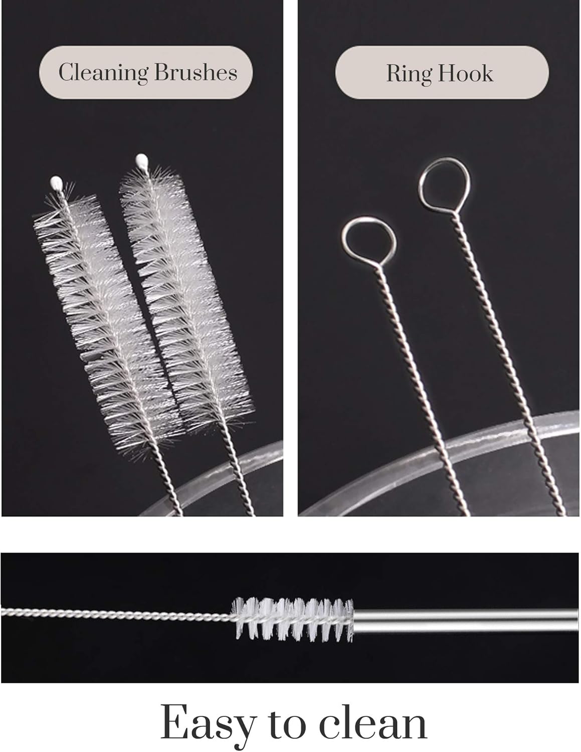 dcieiosul Set of 6 Reusable Metal Straws, 8.5'' Long Stainless Steel Straw with Cleaning Brushes and Case, Drinking for 20 oz Tumblers.