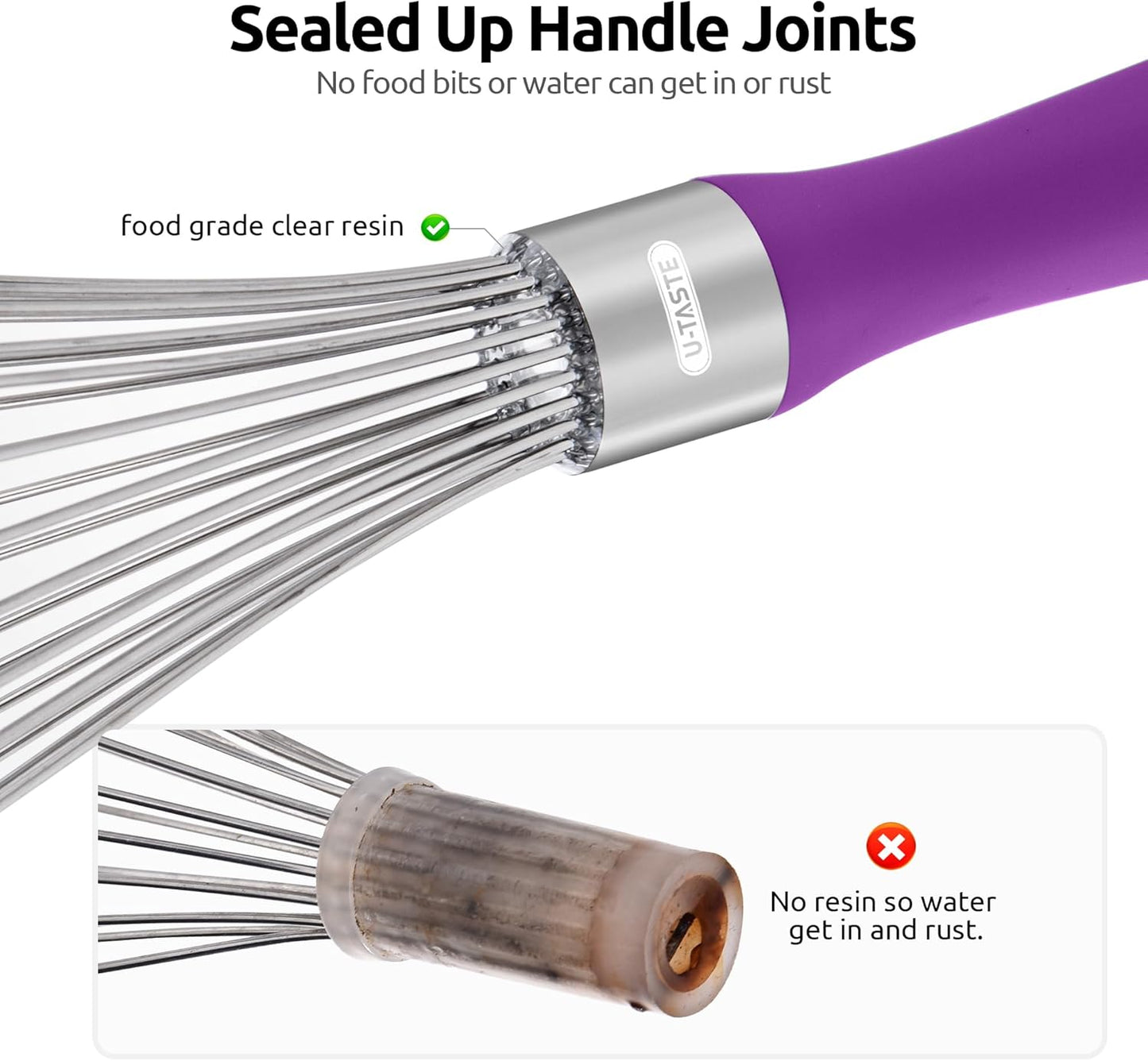 U-Taste Balloon Whisk for Cooking: 18/10 Stainless Steel Kitchen Wire Whisk, Medium Heavy Duty Egg Beater, Manual Baking Mixing Tool with 8 High Flex Wires for Stirring, Blending Sauce (Purple)