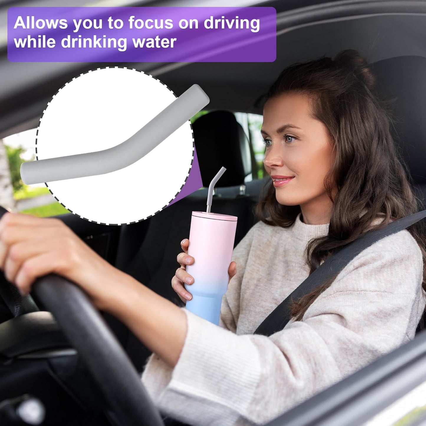 6Pcs Metal Straw Silicone Tips 5/16 IN Wide(8mm Outer Diameter) Food Grade Rubber Straw Covers Gray Flex Elbow Straw Replacement Tip for Stainless Steel Metal Straws