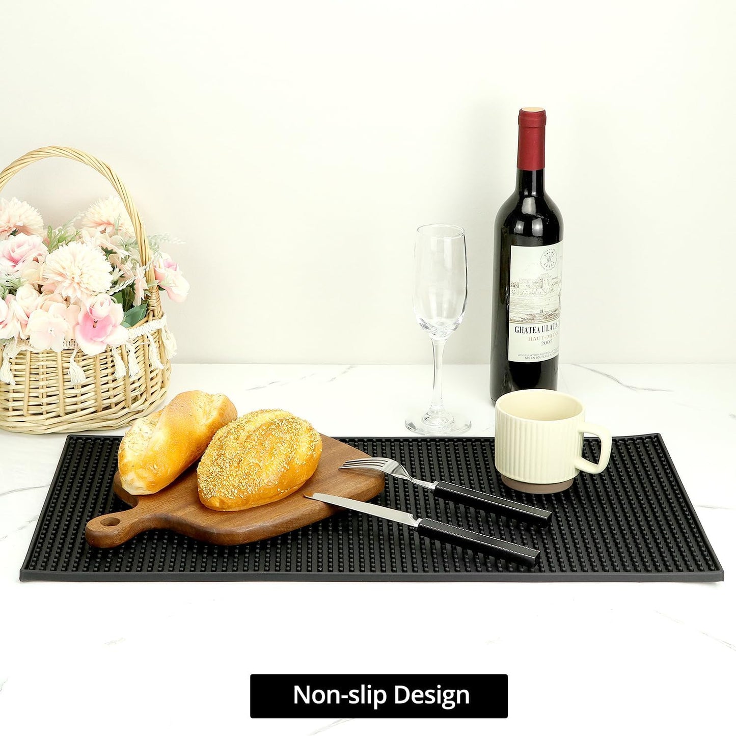 QWORK Rubber Bar Mat, 2 Pack 24" x 12" Heavy-Duty Non-Slip Bar Mat, Extra Large Dish Drying Spill Matting for KTV Bar Glass Home