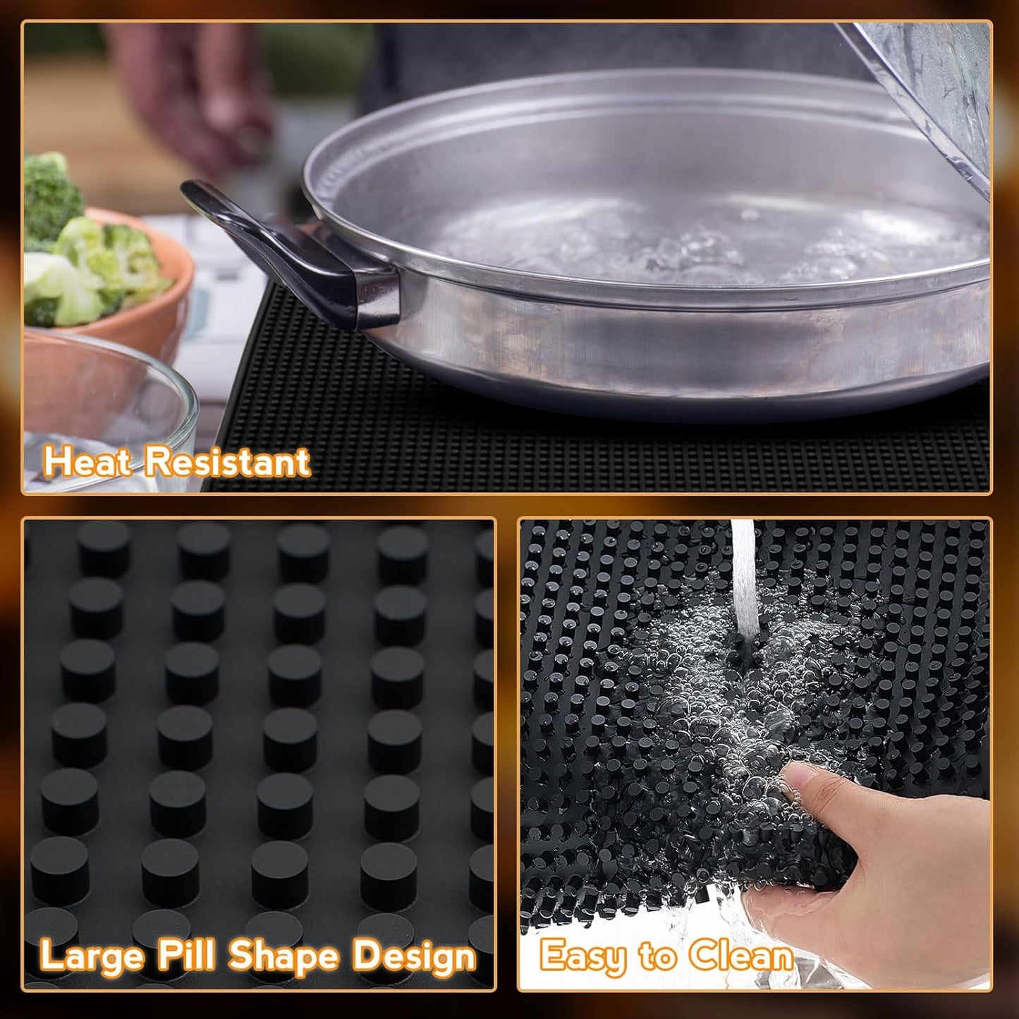 Tioncy 4 Pcs Bar Mat for Countertop 24 x 12 Inch Non Slip Rubber Mat Service Spill Cocktail Bartending Coffee Bar Mats for Hot Dishes Restaurants Barbershop Clippers Hot Pads, Black