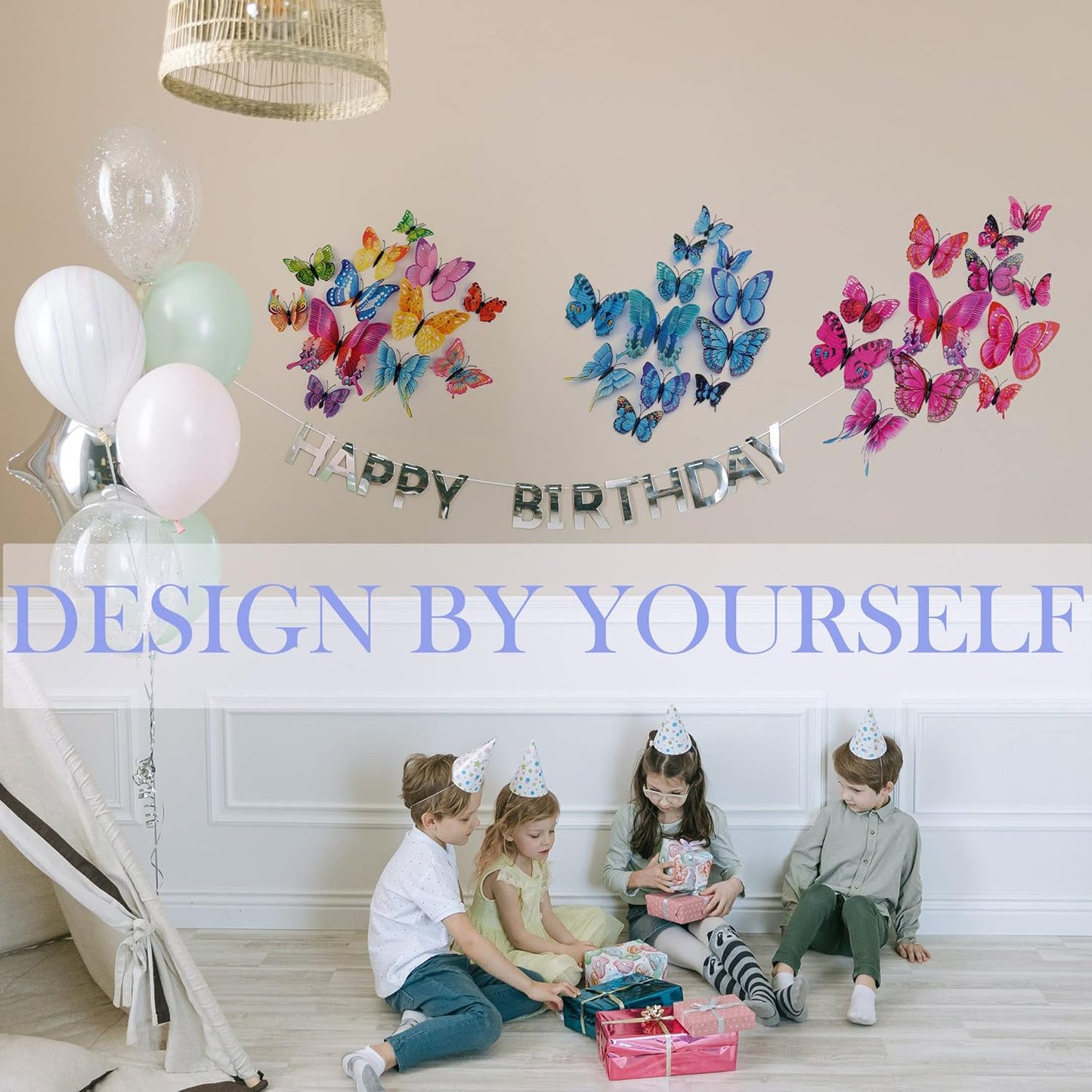Butterfly Wall Decor 24/48 PCS, 3D Butterflies Stickers for Party Decorations with Magnets (Purple&red, 48)