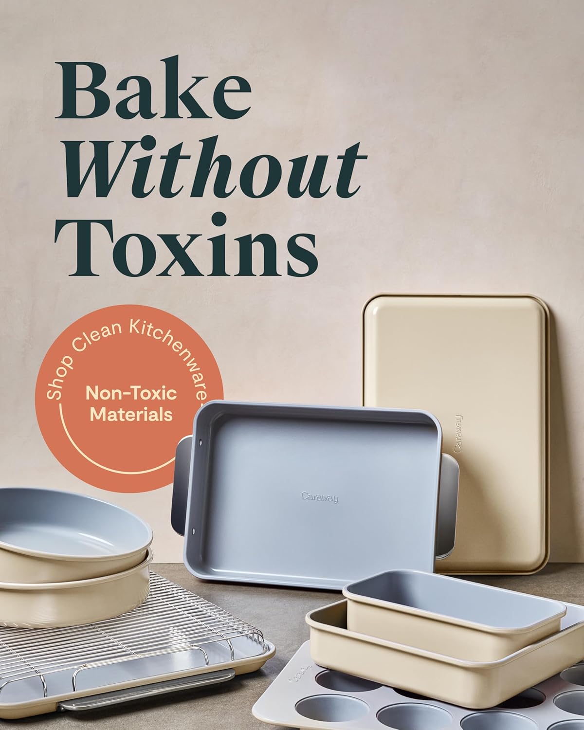 Caraway Nonstick Ceramic Bakeware Set (11 Pieces) - Baking Sheets, Assorted Baking Pans, Cooling Rack, & Storage - Aluminized Steel Body - Non Toxic, PTFE & PFOA Free - Gray